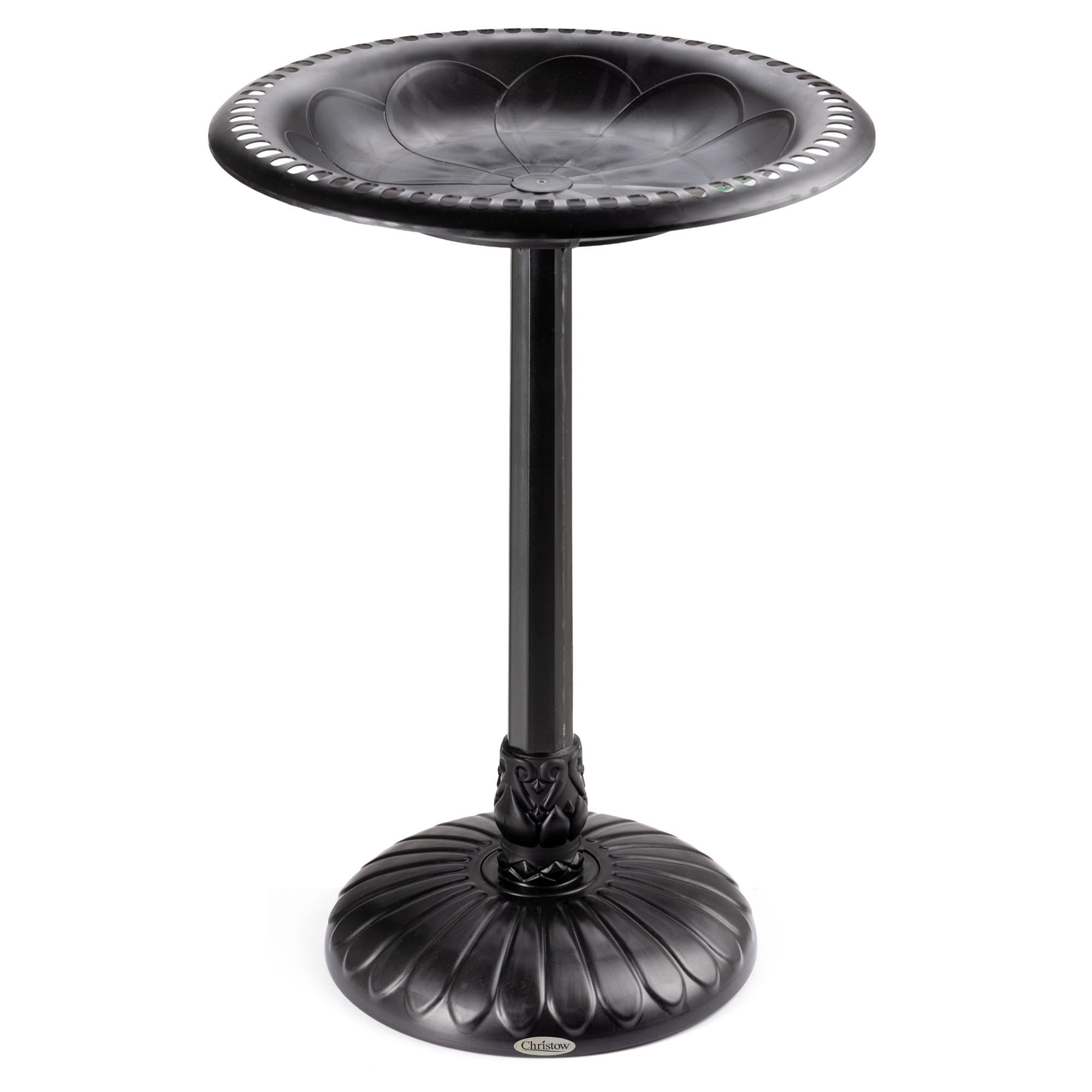 Christow Round Resin Bird Bath, Lightweight & Weather-Resistant Garden Birdbath, Weightable Base & Pedestal – Fillable with Sand & Gravel, Durable Black Outdoor Water Feature, 71cm Tall, 48cm Diameter