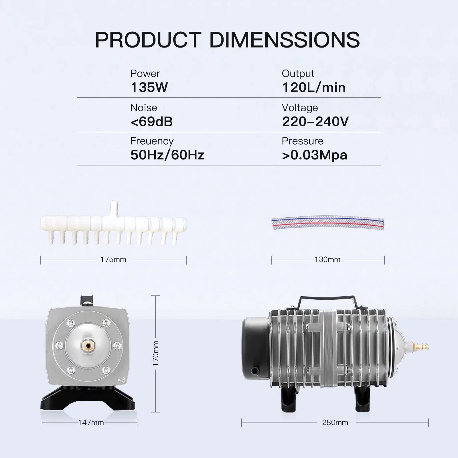 Komercyjna pompa powietrza 60W-160W, 70L-140l/min, 6-16 wyjść kolektor zaworów sprężarka powietrza pompy powietrza do akwariów, stawów, systemów hydroponicznych, maszyn przemysłowych