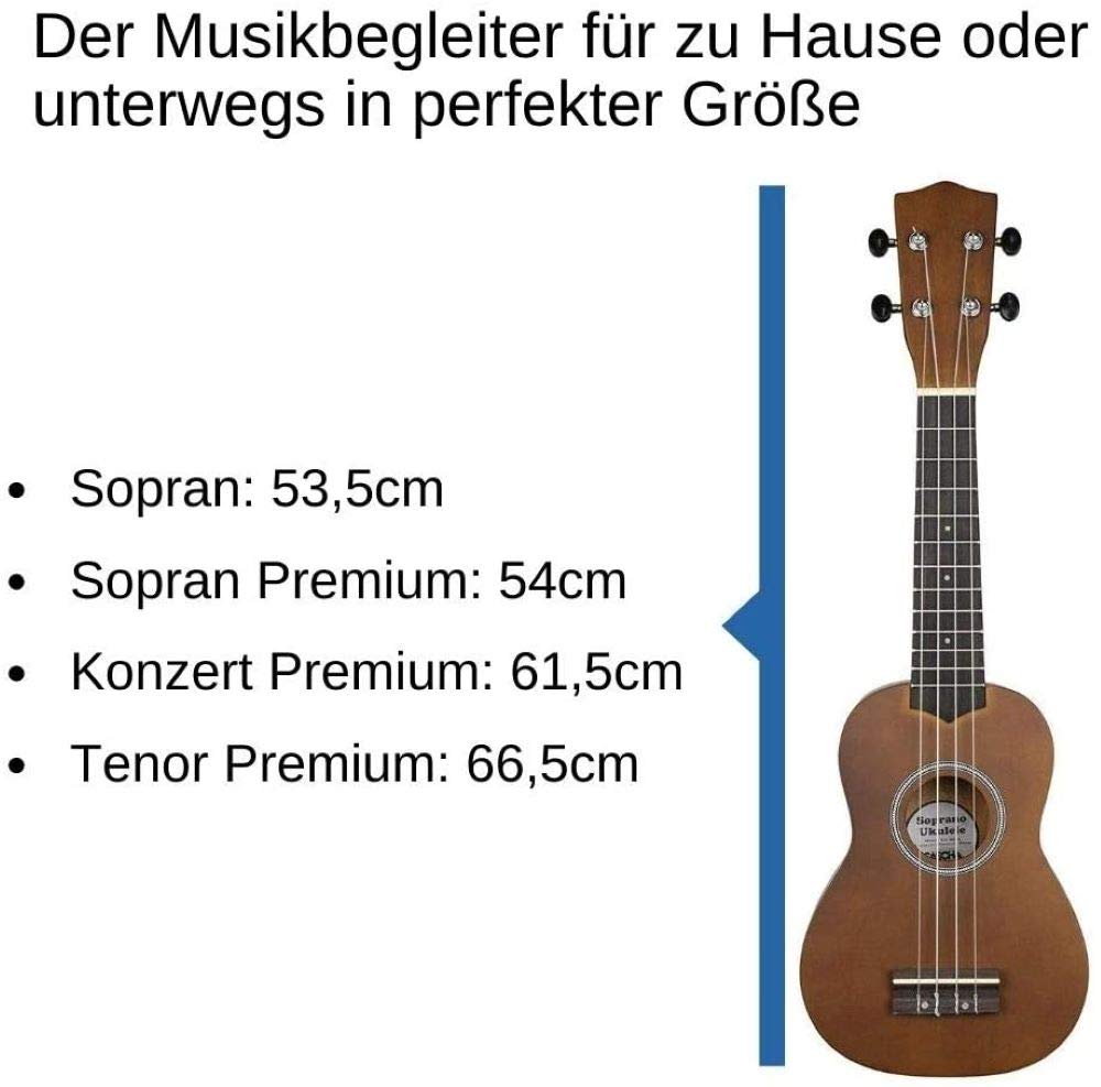 CASCHA Sopran Ukulele Set Italienisch für Kinder & Erwachsene I Starter Kit mit 3 Plektren Tasche Lehrbuch Lernvideos über QR-Code I Stimmgerät I Aquila Saiten I Kleine Hawaii Gitarre I Cappuccino, 0