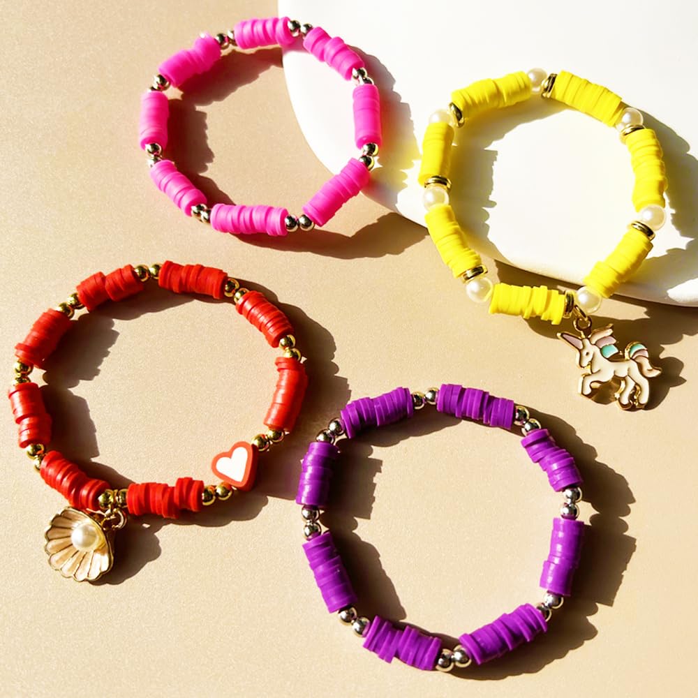 Cuentas de arcilla de 10 hebras, cuentas Heishi para apilar pulseras, cuentas de arcilla morada para adultos, kit de cuentas de arcilla plana para pulseras de la amistad, kit de fabricación