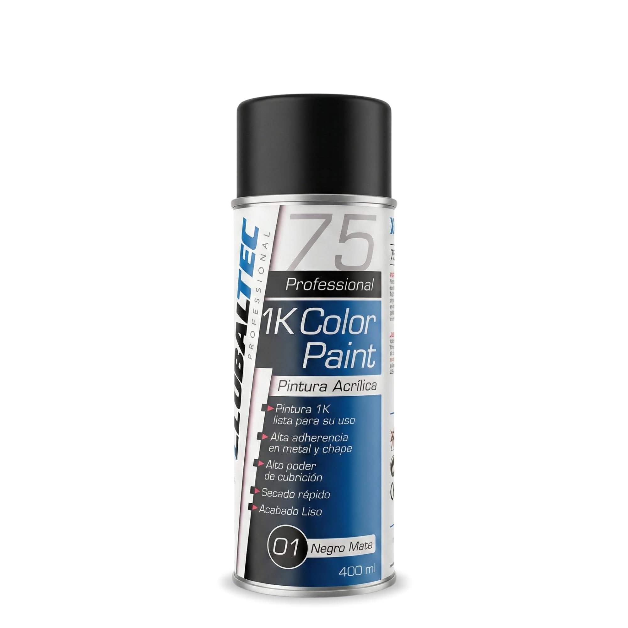 Spray Pintura Acrílica Negro Mate 1K 400 ml — Alta Cobertura, Secado Rápido, Adherencia Superior en Metal, Chapa, Llantas, Plástico y Bricolaje