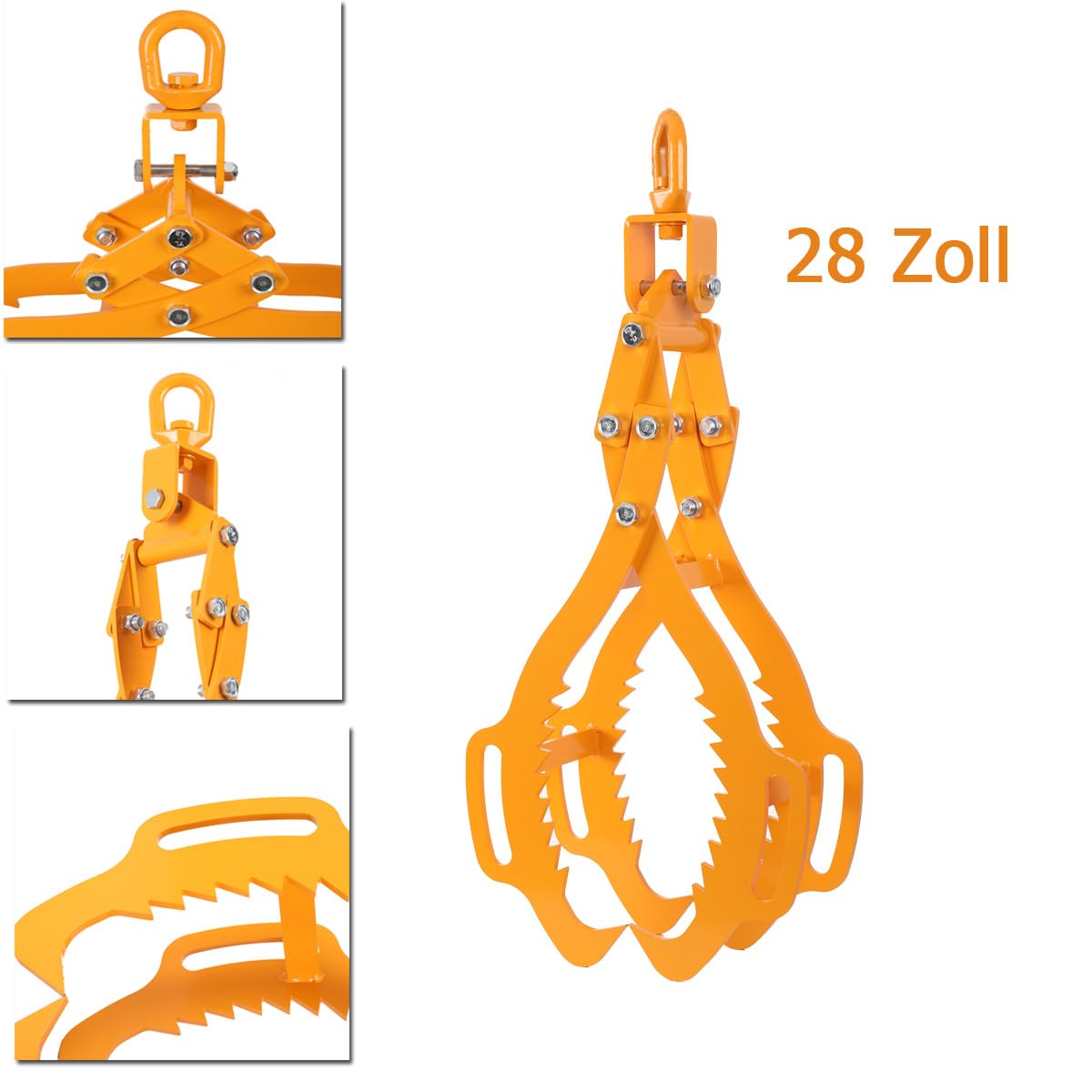 Pinza para Madera Alicates forestales para troncos de árboles de hasta 720 mm, 3-28 pulgadas, alicates de carga, 1500 kg fuerza de tracción, pinzas de embalaje con 4 mandriles