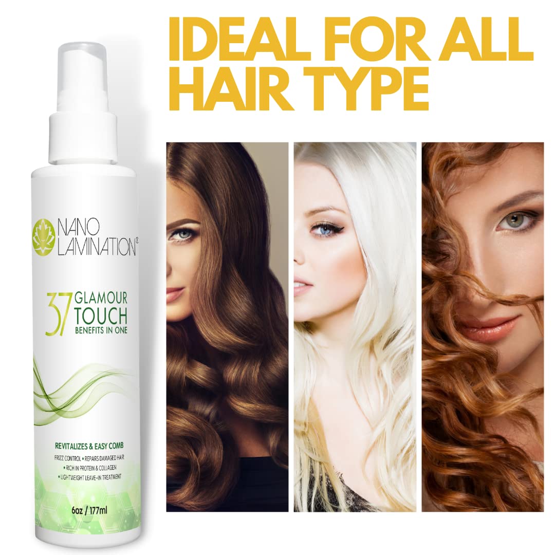 Glamour Touch Leave-In Conditioner 37 in 1 – Detangles, Repairs, Softens, Heat Protection for All Hair Types – Nano Lamination Anti-Frizz Formula – 6 oz