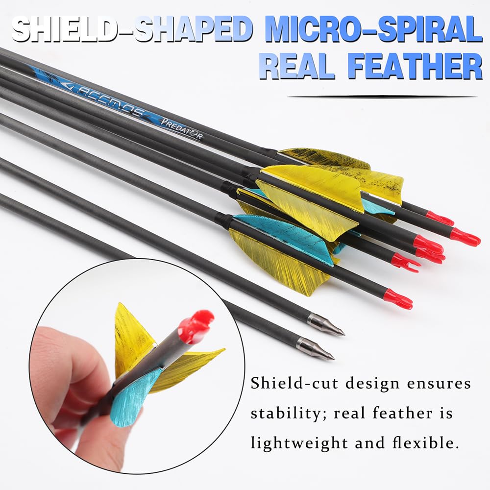12 Pezzi ID 6,2 mm Micro-Spin Piume Frecce Spine 200 250 300 350 400 500 600 700 800 Frecce da Caccia per Tiro con L'Arco