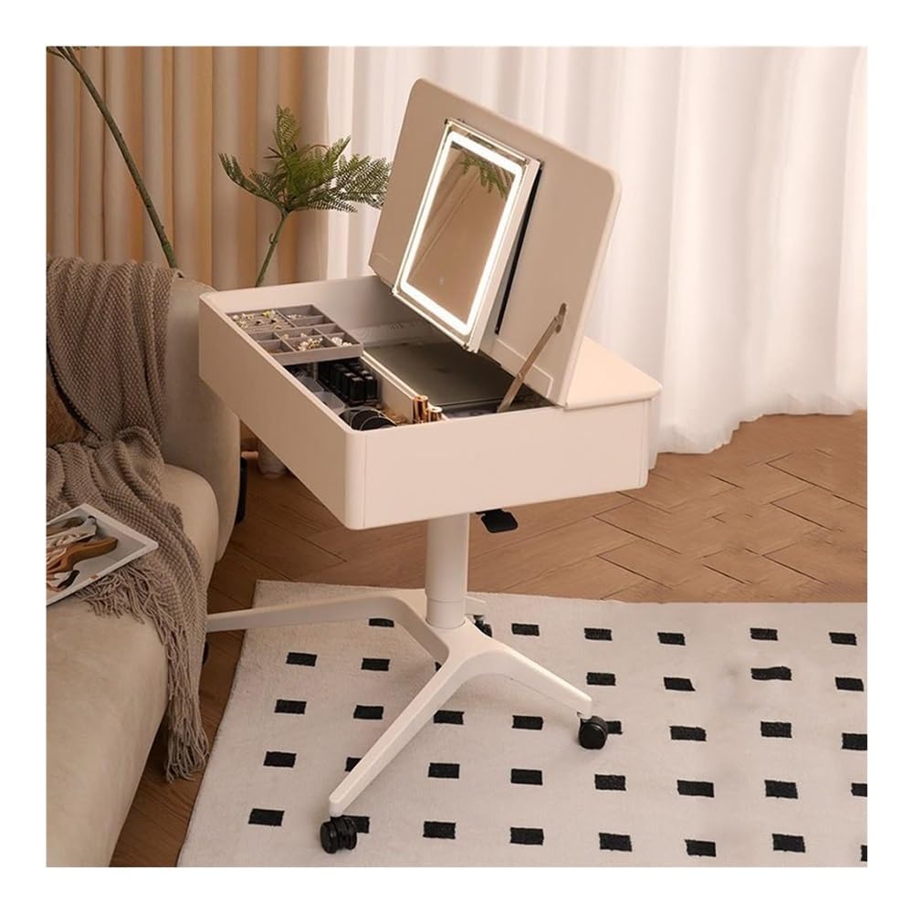 CGCSYZ Vanity Desk Bedside Dressing Table with Makeup Mirror Movable Small Solid Wood Dressing Table Bedroom Modern Dressing Table Integrated Makeup Table Makeup Dressing Table (White)