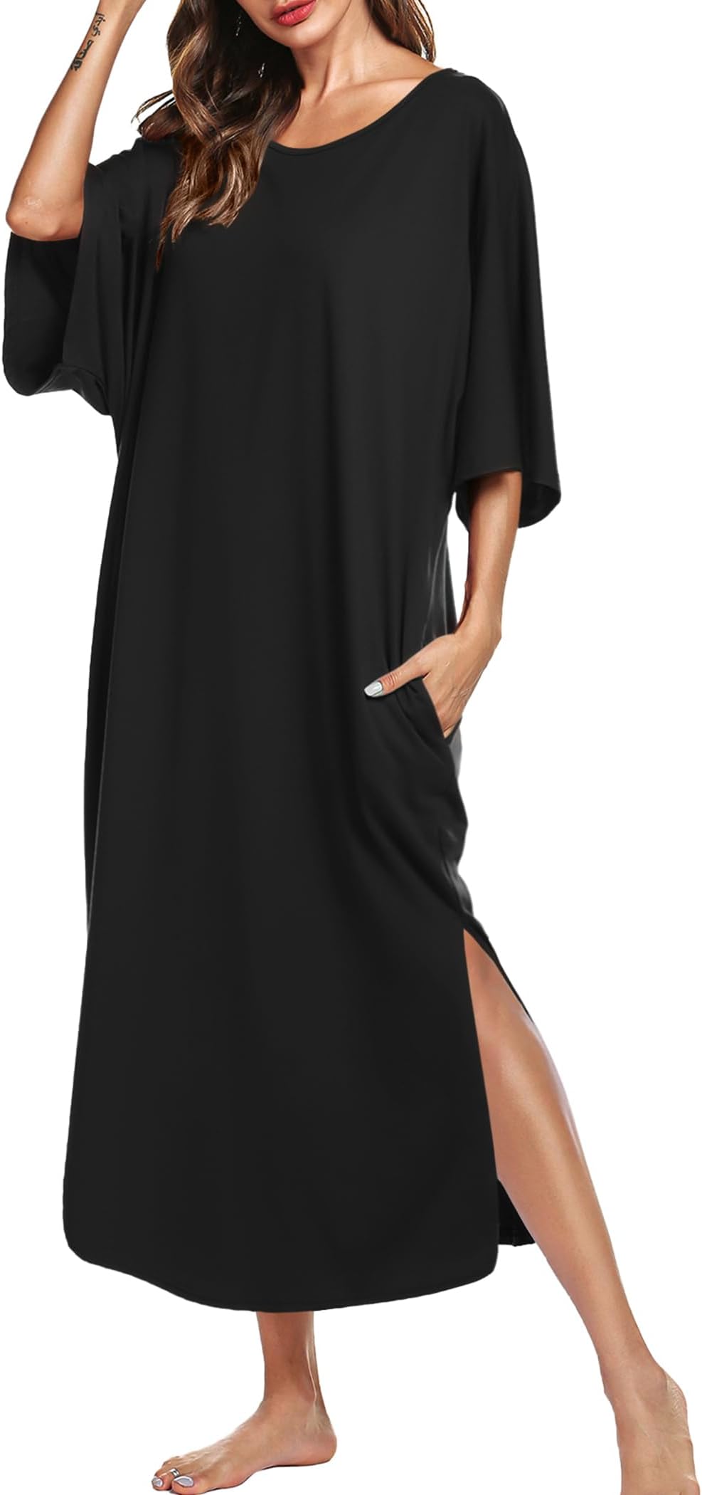 Women's Nightgown Short Sleeve Sleepshirt Long Loungewear Casual Maxi Lounge Dress House Dresses with Pockets