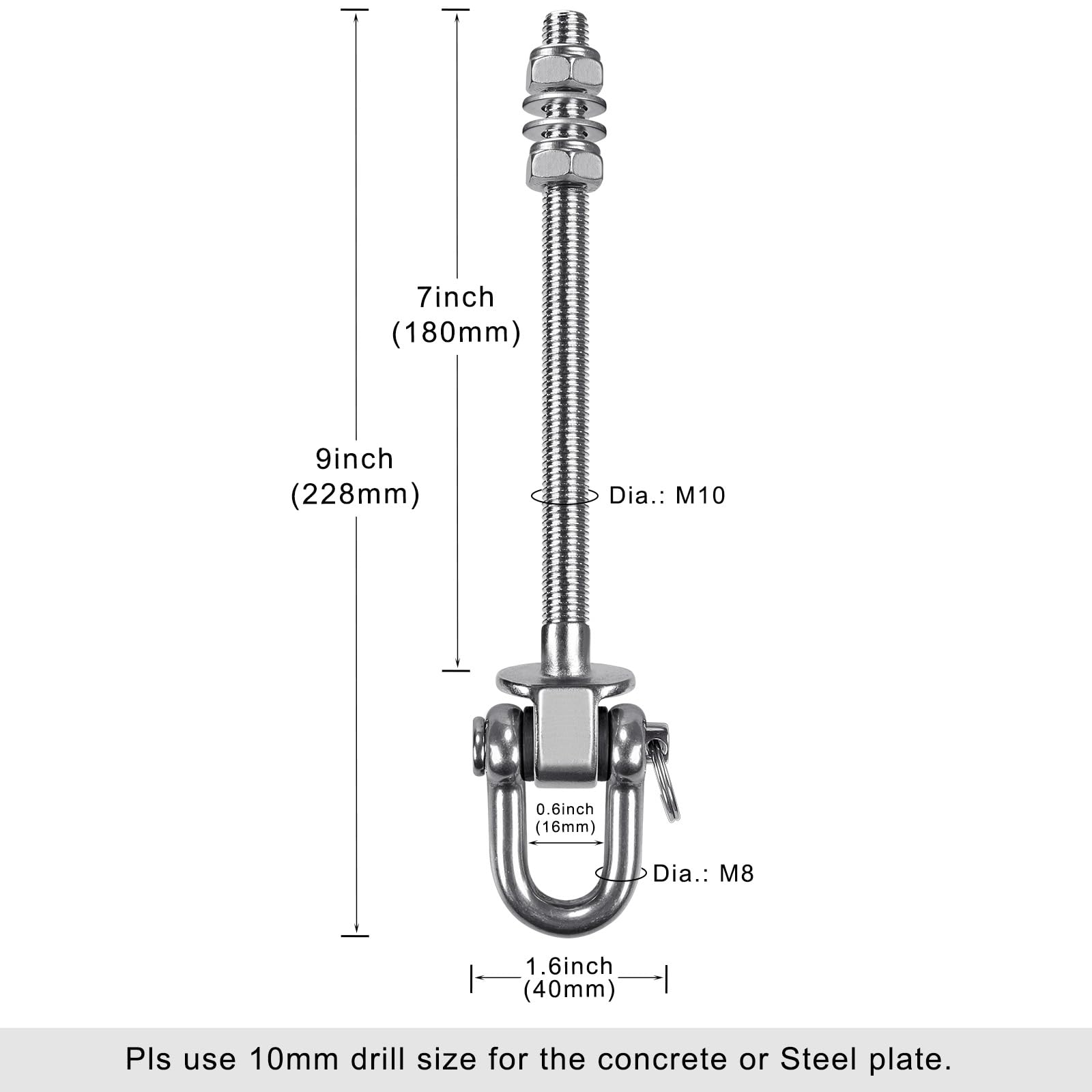 SELEWARE Ganci per Altalena Pesanti in Acciaio Inox con Cuscinetti (Set di 4), Bulloni per Altalena M10 x 22,9 cm, Capacità 816 kg per Travi in Legno e Acciaio, Amaca Yoga, Altalena da Veranda