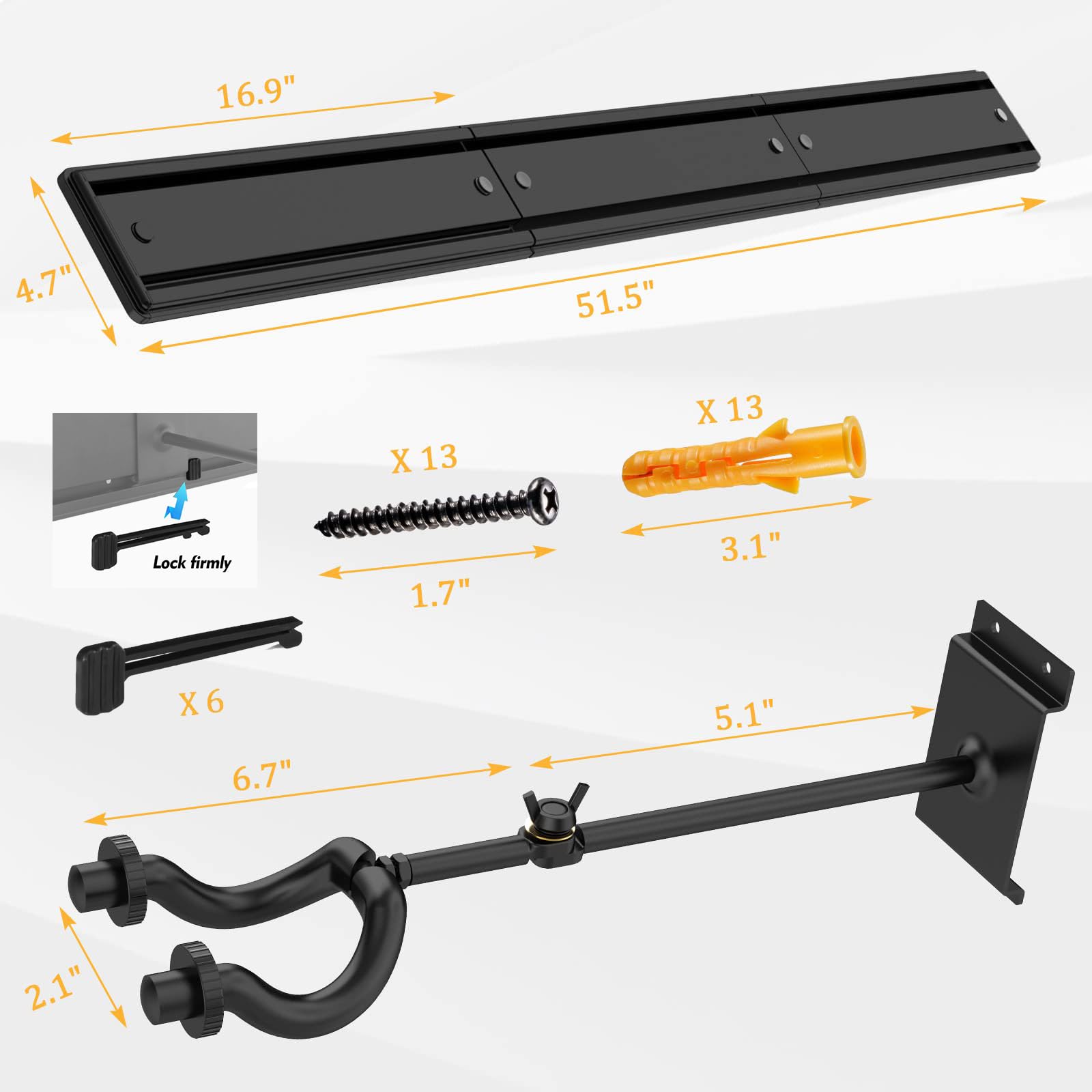 LEKATO 5 ganci da parete per chitarre acustiche elettriche e bassi, 5 ganci per chitarra in alluminio Slatwall sistema di guida per chitarra Rackin cuciture Design per montaggio a parete per chitarra