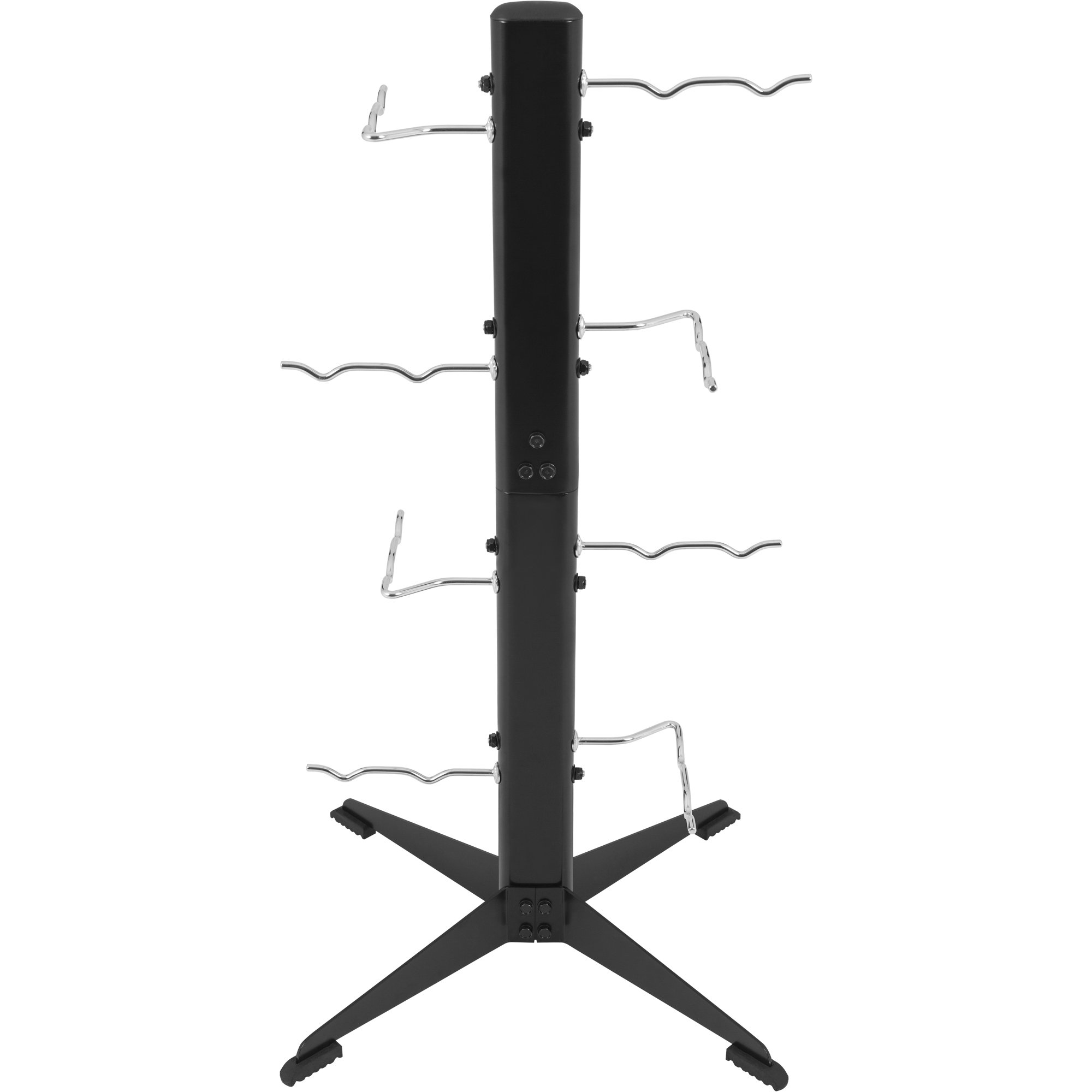 GORILLA SPORTS® Griffständer mit/ohne Latzuggriffe, 8 Ablagen, bis 100 kg | 65 x 59 x 124 cm, für bis zu 16 Zughilfen, mit gummierten Füßen; Schwarz, Bizeps-Trizeps-Stange, Kabelzuggriff, Rudergriff