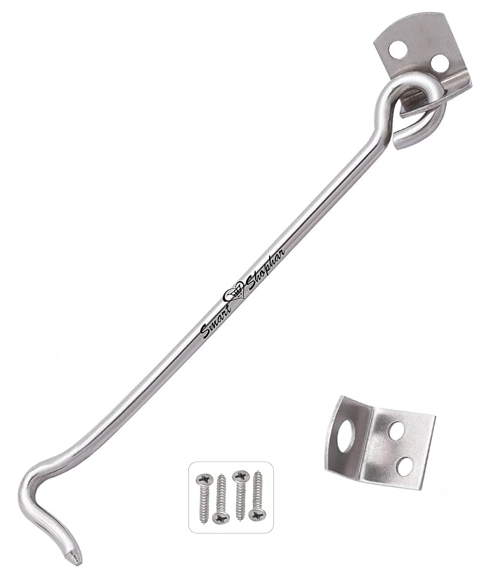 Smart Shophar Furniture Hardware Accessories Stainless Steel Round Gate Hook Silver, / Heavy-Duty Construction/Quick and Simple Mounting/Provides Secure Gate Fastening Stainless Steel Silver Fini