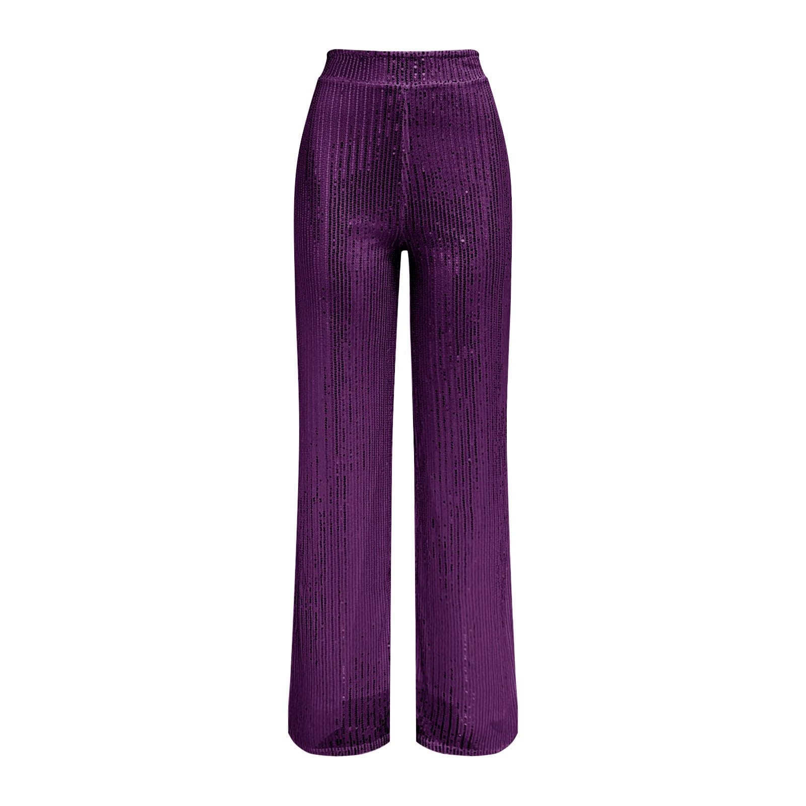 Pantaloni casual da donna con paillettes scintillanti, a vita alta, gamba dritta, gamba larga, pantaloni lunghi a palazzo con fondo a campana, comodi, a tema discoteca, abbigliamento vintage