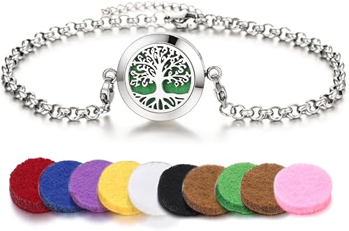 Tobillera difusora de aceite esencial de acero inoxidable con colgante de aromaterapia ajustable para regalo del día de la madre con 11 rellenos