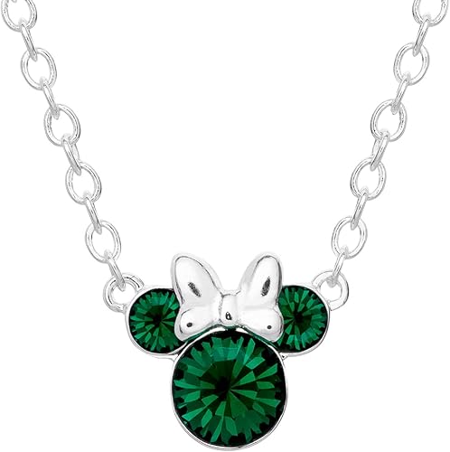 Disney Minnie Mouse Crystal Birthstone Jewelry, Birth Month Pendant Necklace, Silver Plated