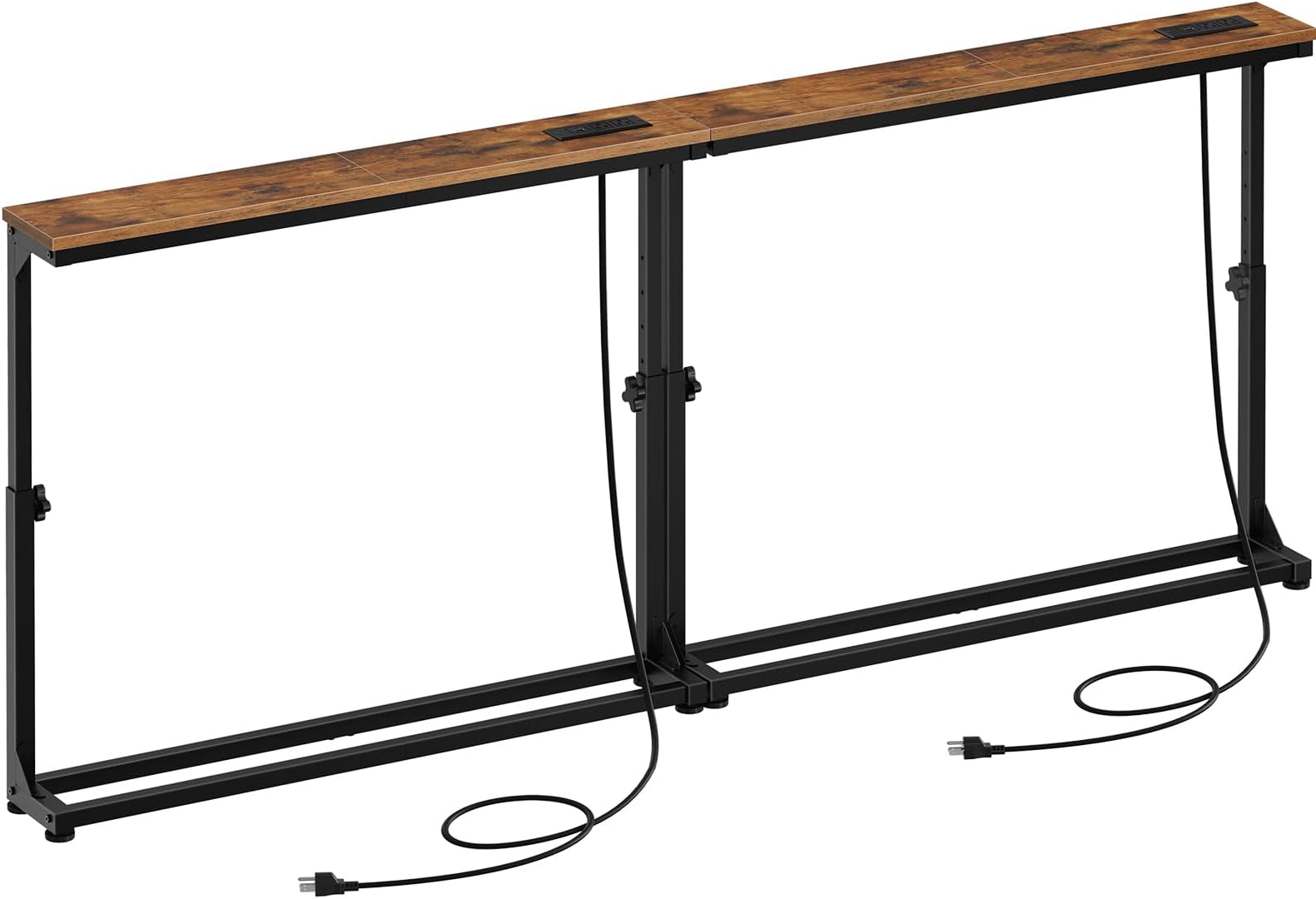 HOOBRO Narrow Console Table Set of 2 with Charging Station, Adjustable Height Sofa Table (25''-32.9''), Slim Behind Couch Table for Small Spaces, Entryway, Living Room, 78.8" Rustic Brown BF95UXGP201