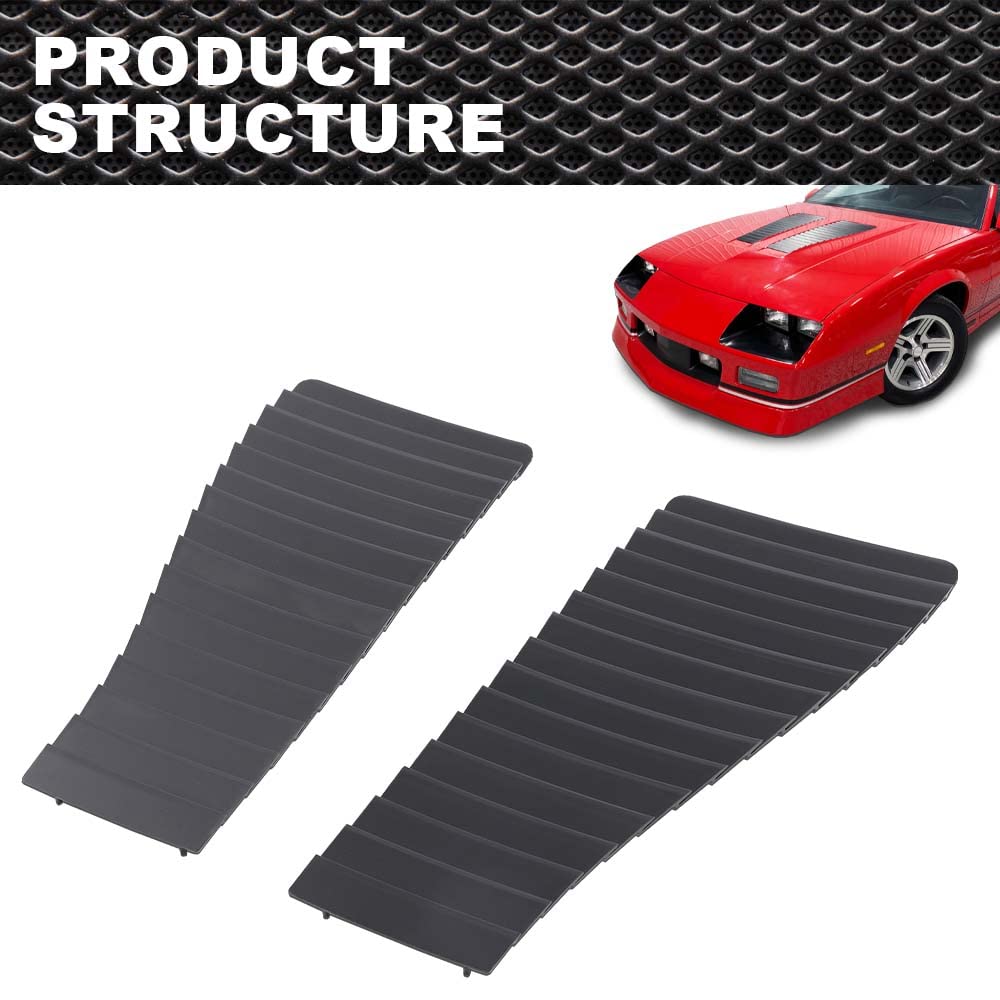 CNNELL Satin Black Finish Hood Louver Ornament Set Compatible With Chevy Camaro Z28 & IROC 1985-1990 Left and Right Hood Louver Inserts 748557