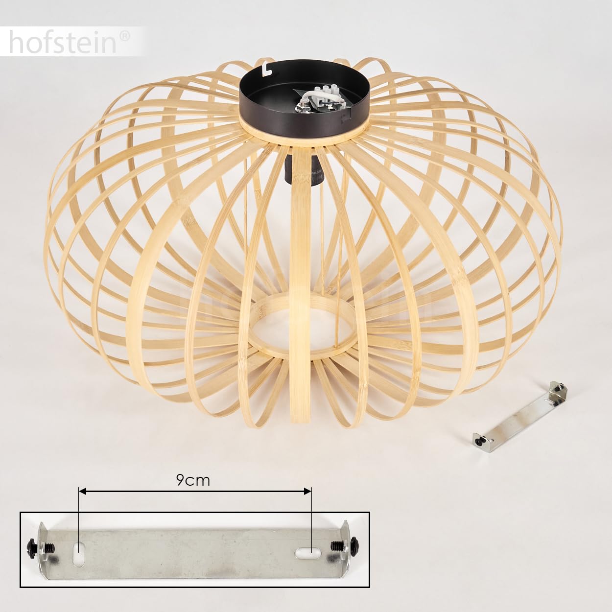 Oravi Ceiling Lamp, Black Metal Ceiling Lamp, With Bamboo/wood Shade