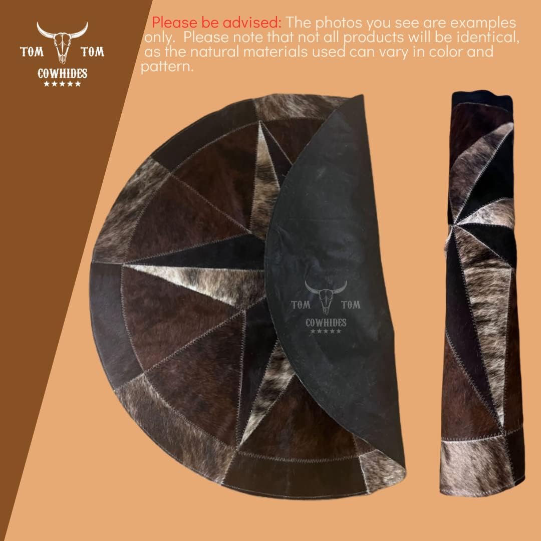 Tom Tom Cowhides Rug Leather Star Cow Hide Patchwork Area Round Carpet 40, Brown