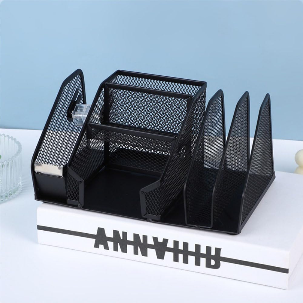 Caja de almacenamiento de papelería de escritorio, organizador de lápices, soporte para revistas y archivos