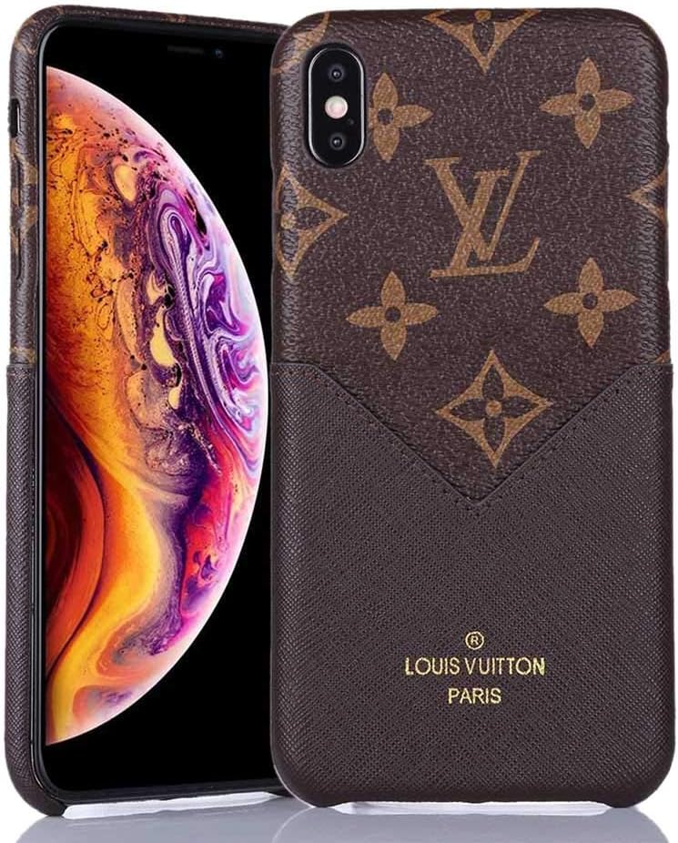 Drinklover Cover Compatible iPhone X and iPhone Xs Wallet Case with Card Holder, Practical Card Holder, PU Leather Elegant Luxury Monogram Pattern Classic Style