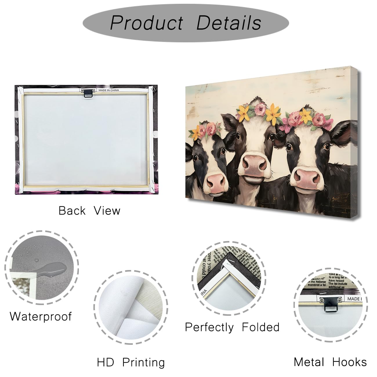 Amazon.co.jp: ZQQART かわいい牛 キャンバスウォールアート 素朴な