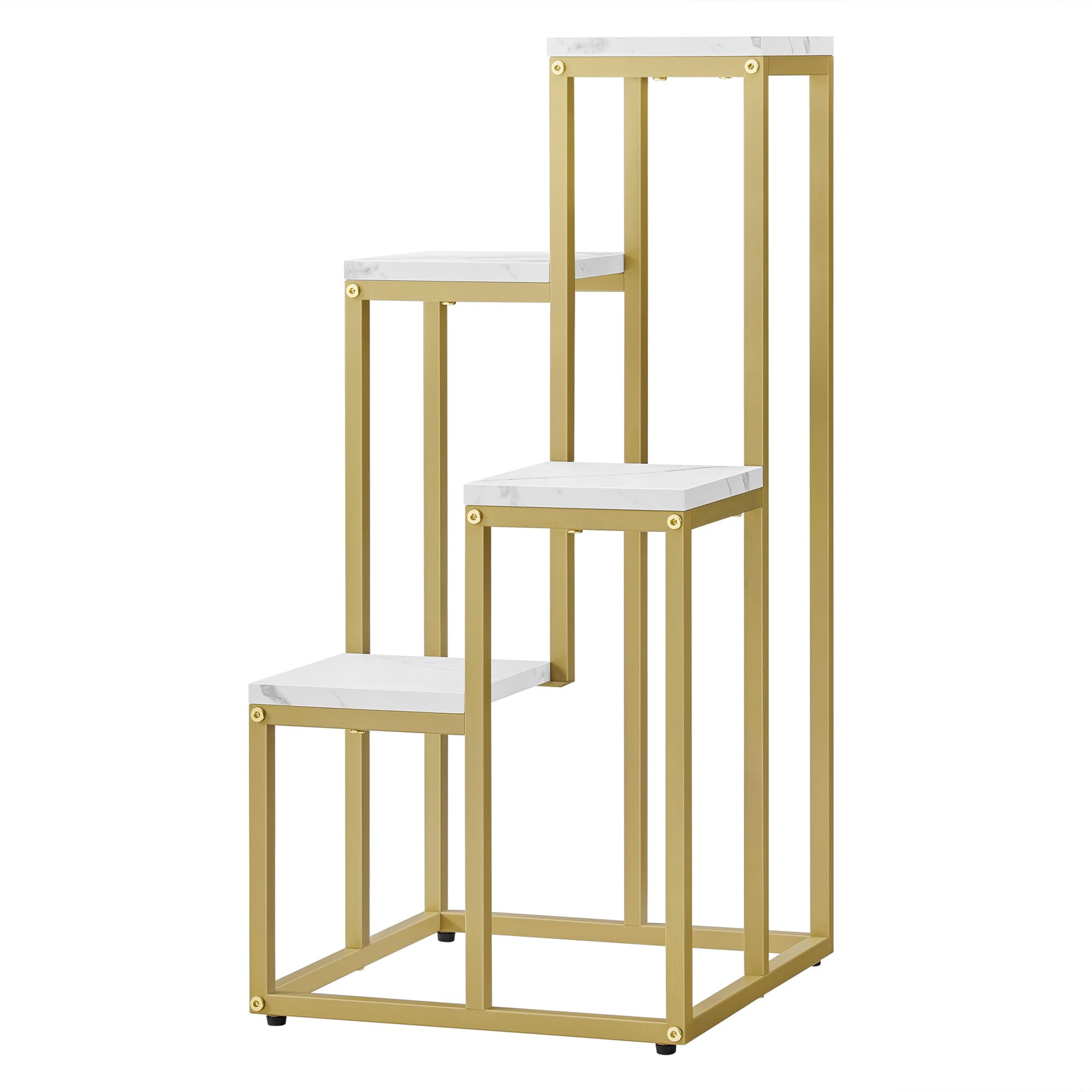 Supporto per fiori a 4 ripiani, robusto scaffale per piante in metallo, salvaspazio, per soggiorno, camera da letto (marmo - oro)