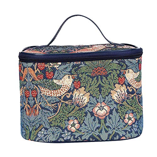 Signare Tapiz Neceser Mujer Organizador de Maquillaje Bolsa de Maquillaje Neceser Maquillaje con diseño de William Morris (Strawberry Thief Blue)