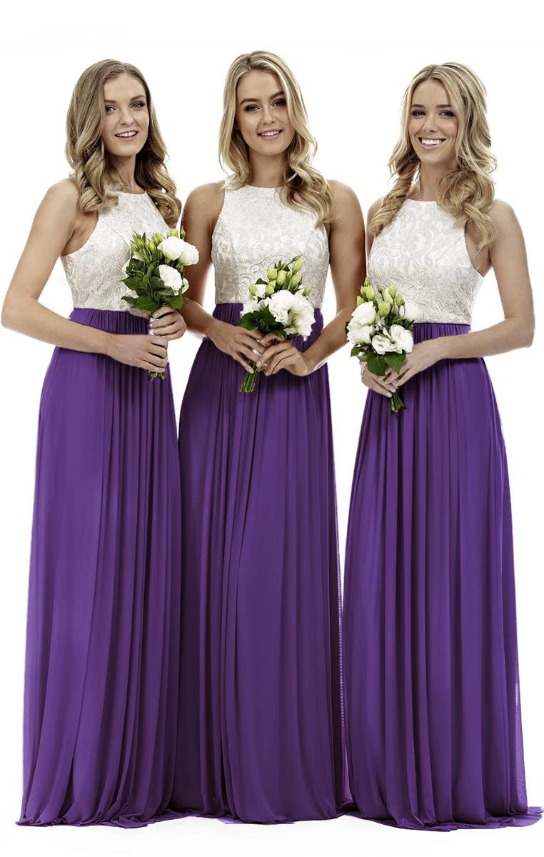 Lecureler Long Lace Prom Bridesmaid Dress Purple Size 18