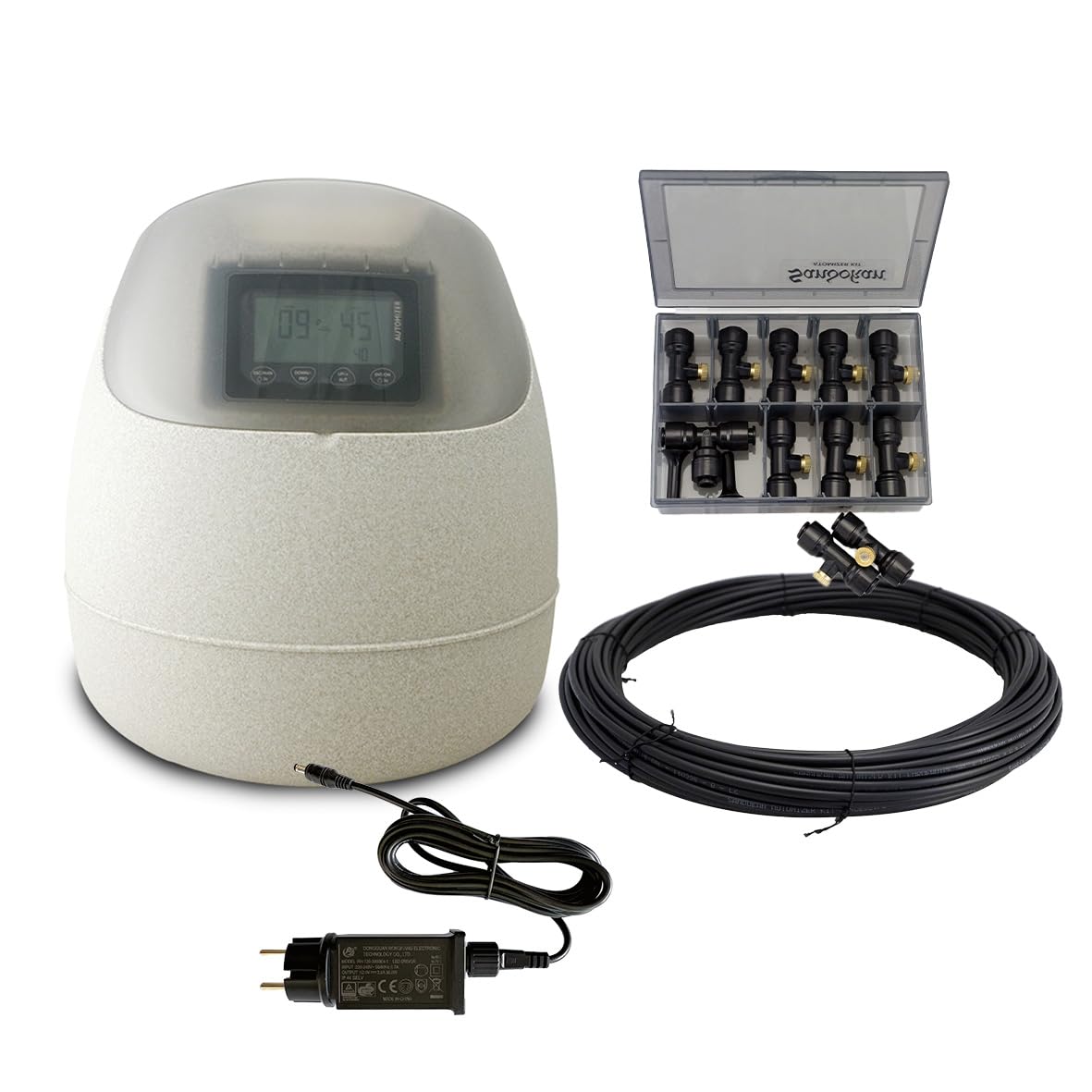 Sandokan, Automizer Elettrico, Nebulizzatore Antizanzare Giardino Da Esterno Automatico, Kit Disinfestazione Fai da Te con Serbatoio 20L Copertura 300mq Espandibile fino a 1000 mq. Fatto in Italia
