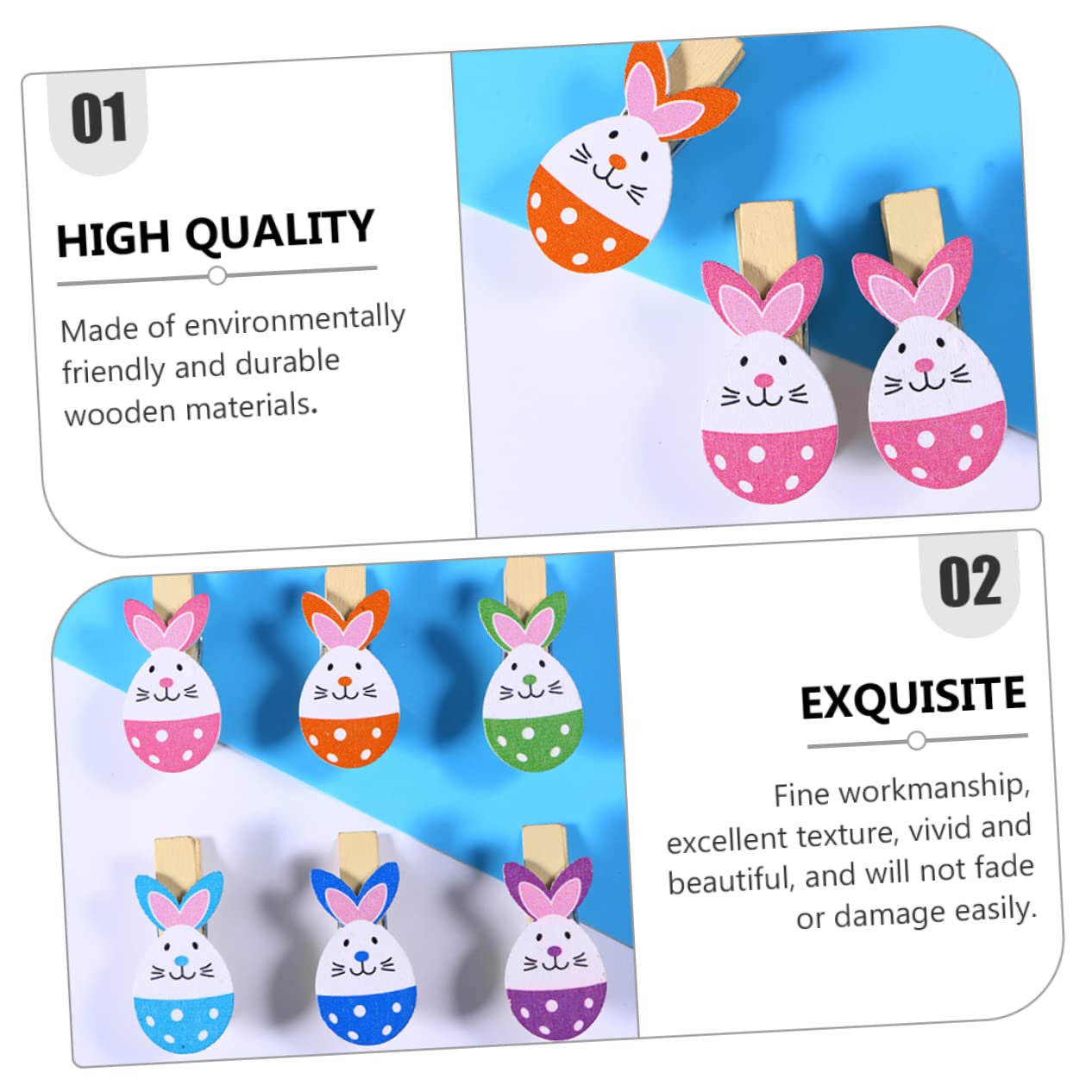 HOOTNEE 30Pcs Easter Theme Photo Clips Rabbit Shaped Clamps for DIY Decor for Photos Crafts and Holiday Celebrations Color Random
