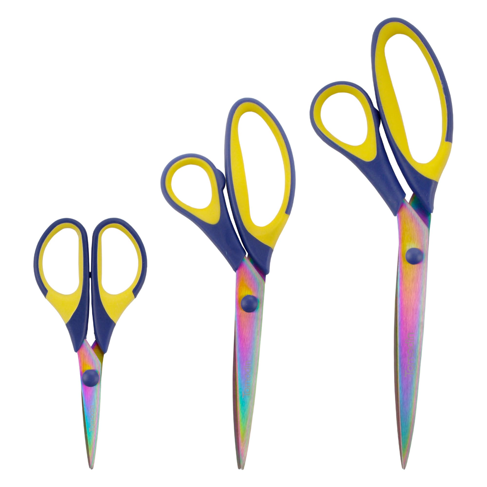 Bamboomn 3Pc Blue W/ Yellow Inlays Titanium Softgrip Scissors Set For Sewing Arts Crafts Office - Blue W/Yellow - 1 Set Of 3