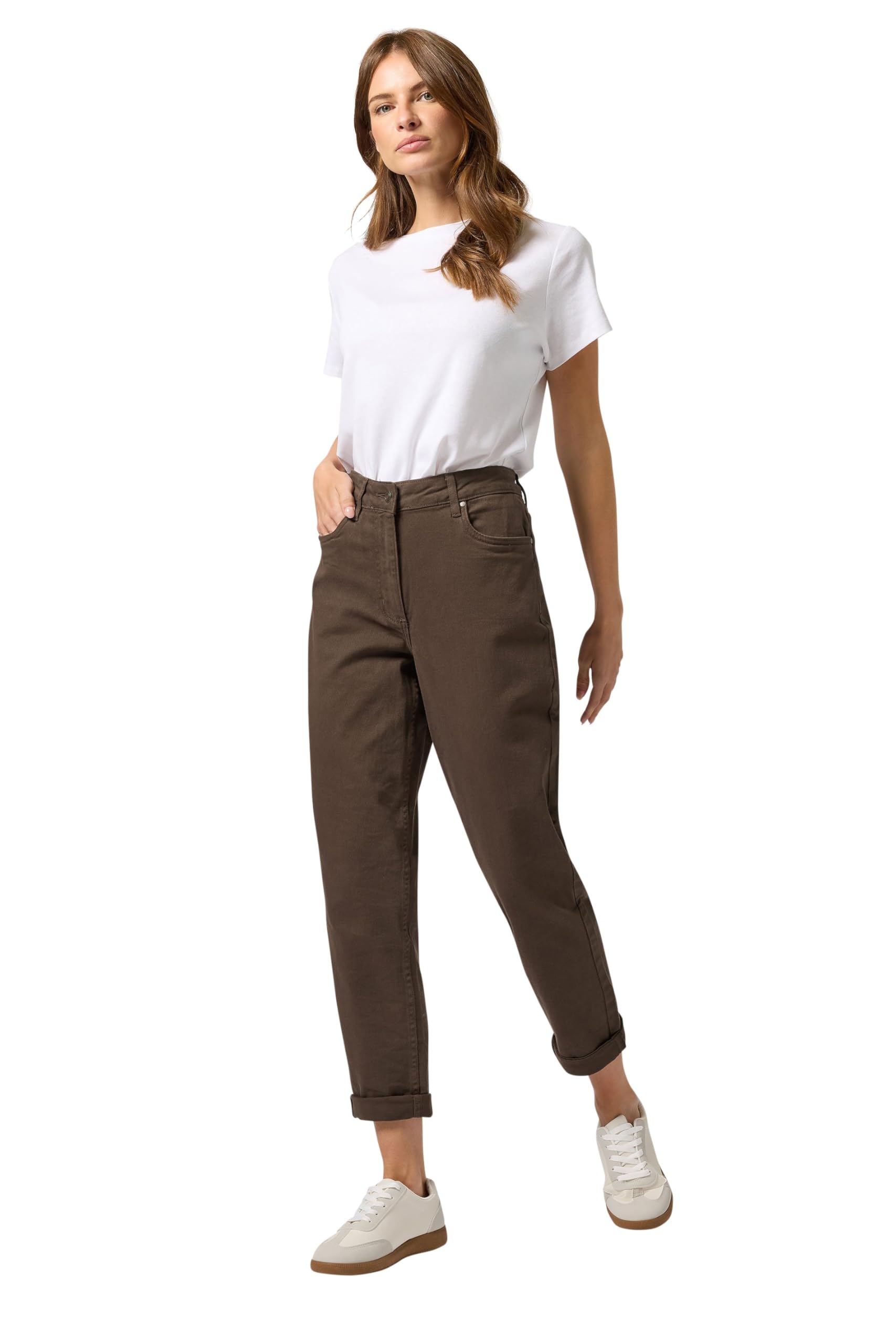 M&Co Women's Chocolate Turn Up Mom Jeans In | Size: 10S