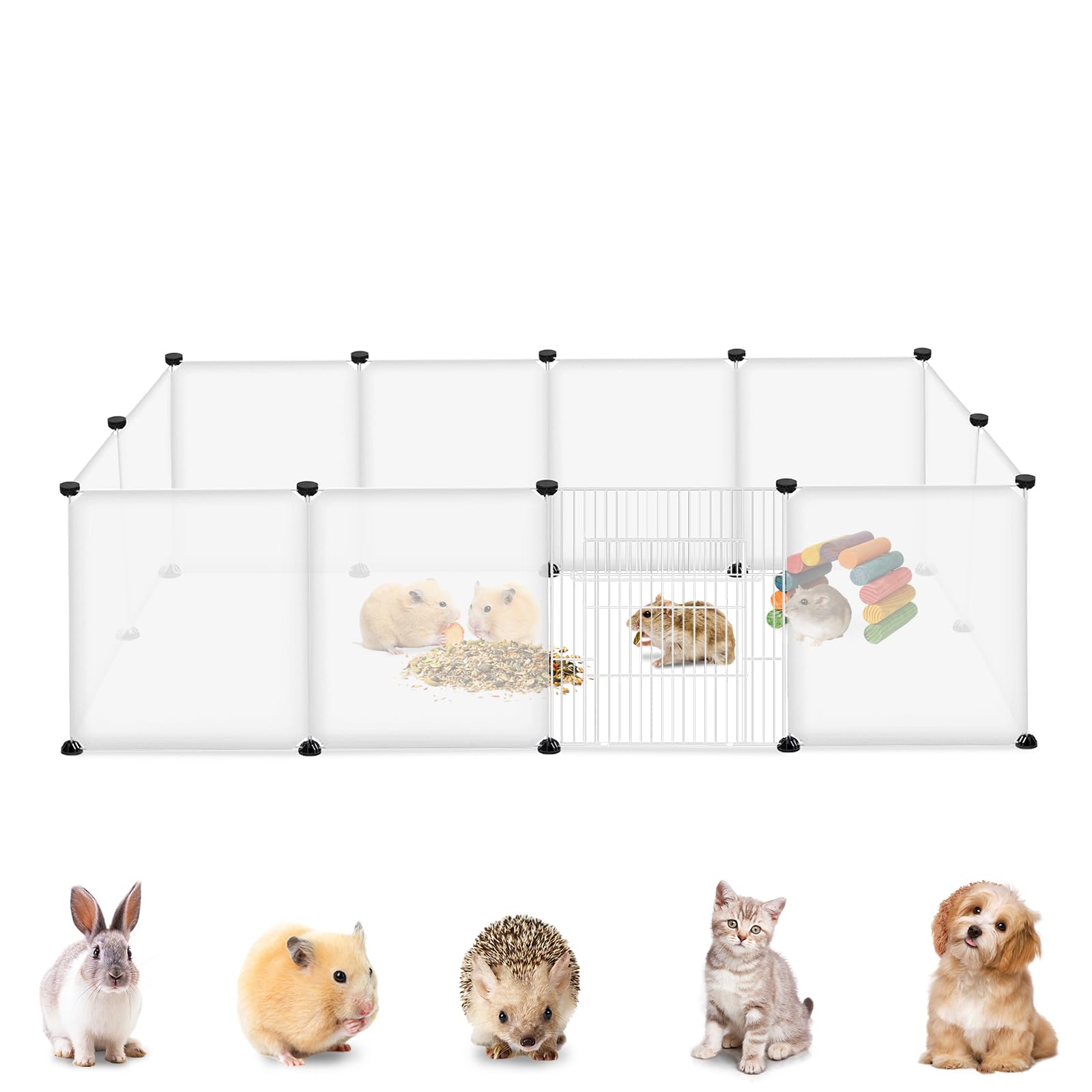 FIVMEN Vrijloophok voor kleine dieren, 142 x 72 x 36 cm, vrije ren met 12 platen, box met deuren, voor kleine dieren, boxen voor konijnen en hamsters (zwart FIVMEN Vrijloophok voor kleine dieren, 142 x 72 x 36 cm, vrije ren met 12 platen, box met deuren, voor kleine dieren, boxen voor konijnen en hamsters (zwart