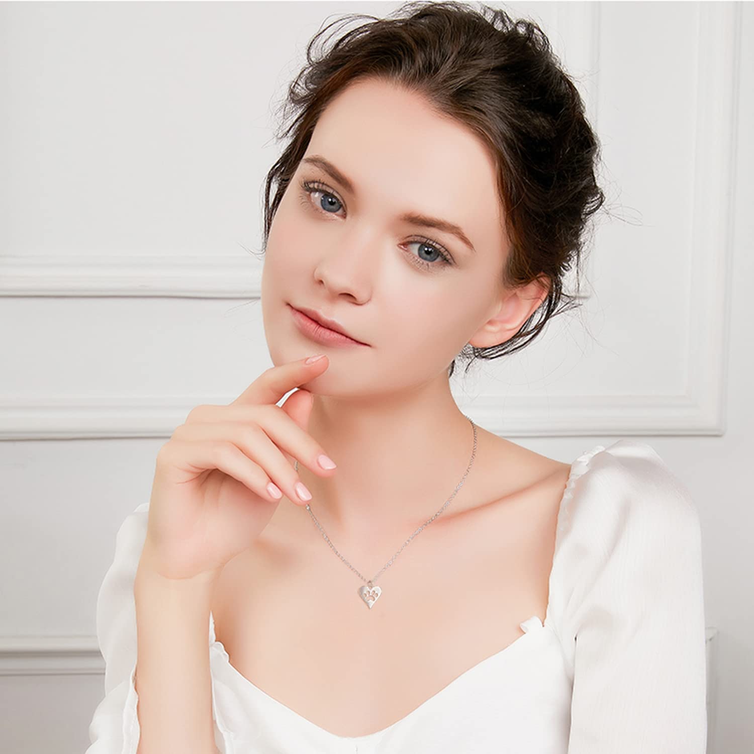 Collana con ciondolo a forma di cuore in argento Sterling 925 con stampa di zampe, per donne, per animali domestici, per cani o gatti, Medio, Argento sterling, Senza pietre preziose
