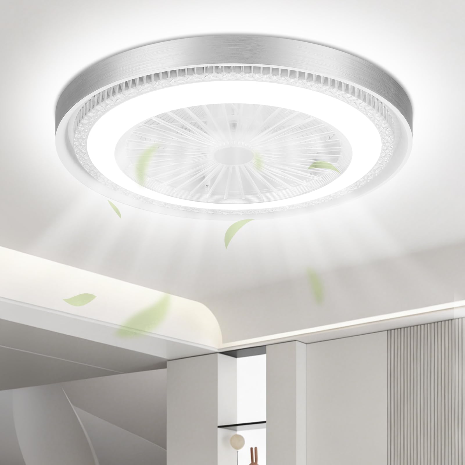 Ventilatore da Soffitto con Luce,50W Ventilatore da Soffitto con Luce e Telecomando & APP,Ultra-Silenzioso|6 Velocità| Motore DC Reversibile|Dimmerabile Plafoniera con Ventilatore,Ø51cm