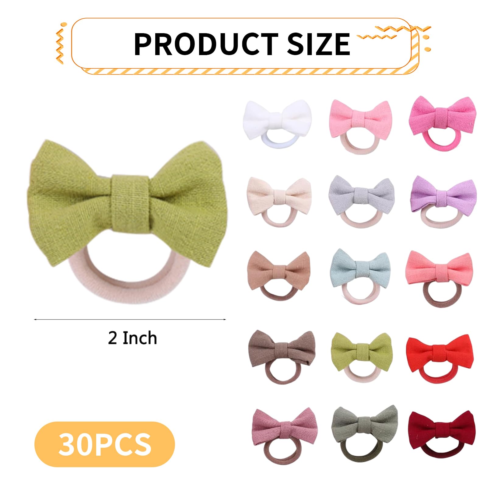 RUISPEED 30 Pack of 5 cm Baby Hair Bands with Linen Bows, Soft Ponytail Holders for Infants Toddlers, Baby Girls - Image 2