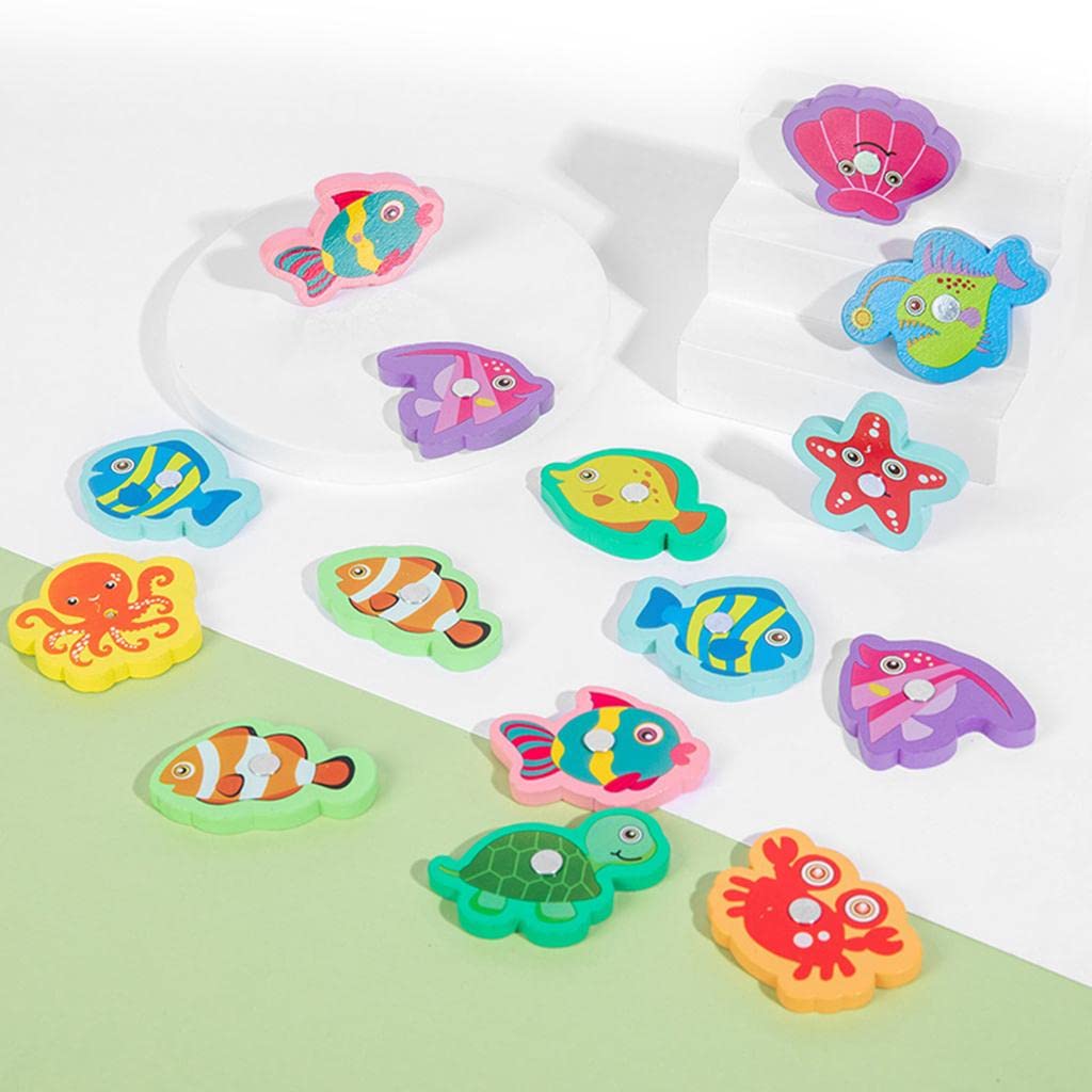 Juguete Educativo Juego de Pesca Magnética Tablero de Madera Clip de Juego de Desarrolla Coordinación Adecuado para Niños Pequeños