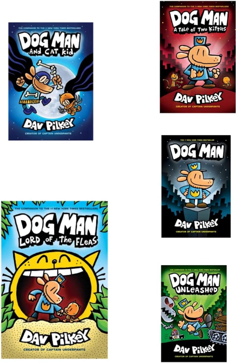 dog man book set 1 to 5 Dog Man: From the Creator of Captain Underpants Dog Man #1 + Dog Man Unleashed Dog Man #2+ Dog Man: A Tale of Two Kitties #3 + Cat Kid: Dog Man #4 Lord of Fleas: Dog Man #5 [Product Bundle] Dav Pilkey