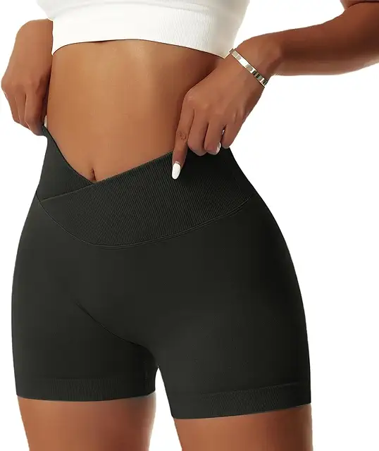 XL Yoga Shorts: V-Neck Cross Stretch Push Up Booty Scrunch High Waist Seamless Workout Butt Lift Leggings