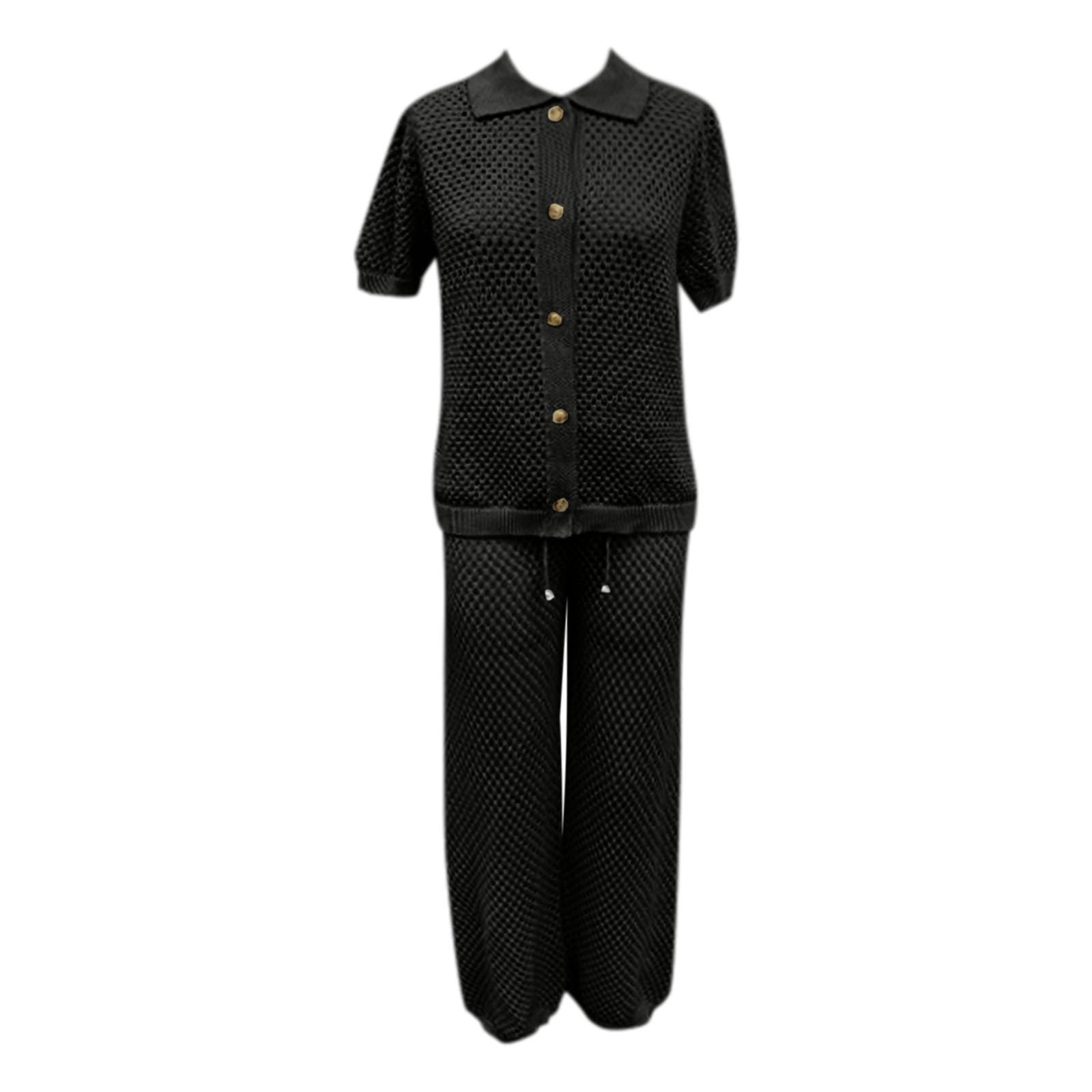 Kimono Donna Estivo,Completo da Spiaggia all'Uncinetto da Donna, Composto da Due Pezzi: Costume da Bagno Traforato, Top con Bottoni, Pantaloni a Gamba Larga