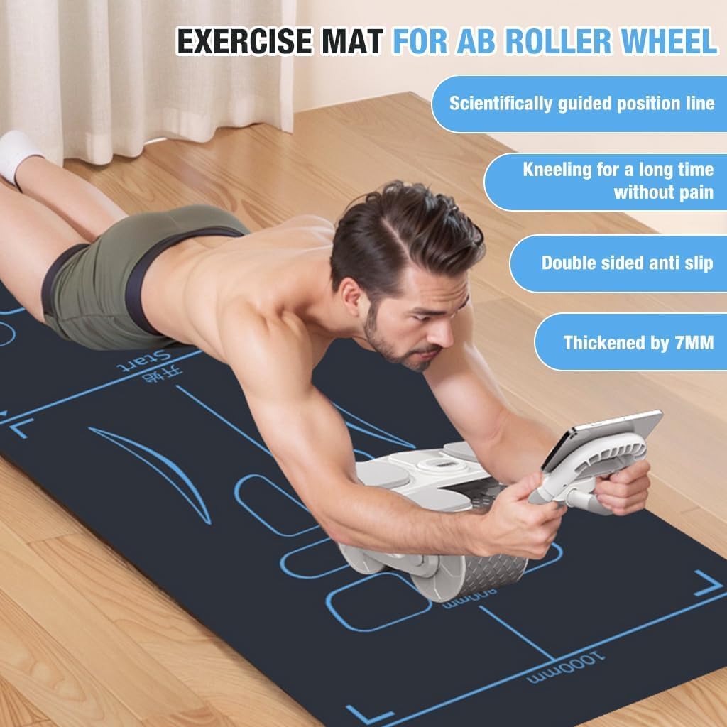 Piyu Premium Ab Roller Wheel Exercise Mat with Distance Guide Lines | Double-Sided Non-Slip Floor Pad for Core Workout, Yoga & Pilates | Shock Absorbent Home Gym Fitness Equipment Mat 2