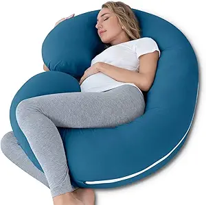INSEN Pregnancy Body Pillow with Jersey Cover,C Shaped Full Body Pillow for Pregnant Women