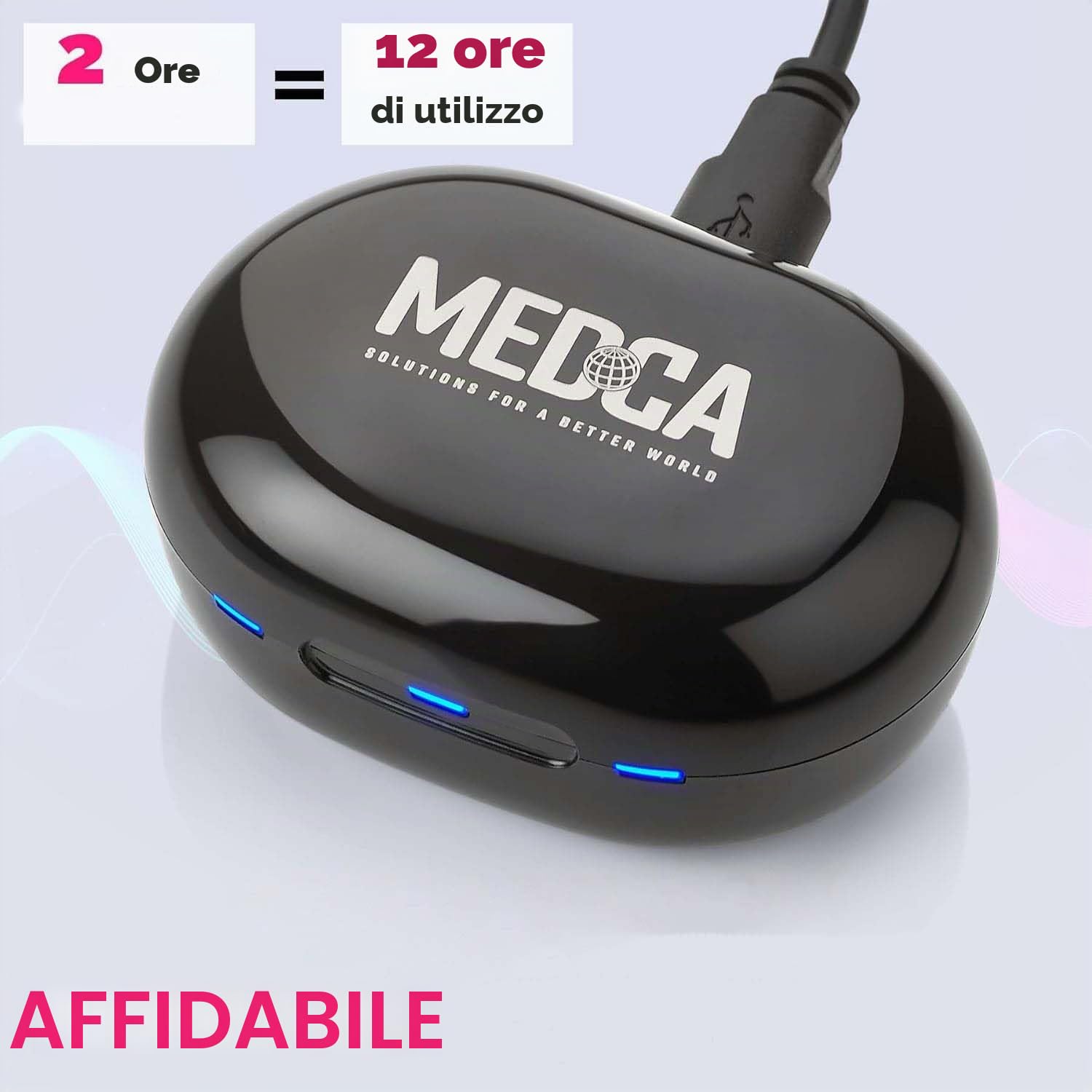 MEDca Premium Dispositivo audio personale nell'orecchio di nuova generazione con riduzione del rumore Set da 2 pezzi ITE ricaricabile, custodia di ricarica portatile Sound Assist per adulti e anziani