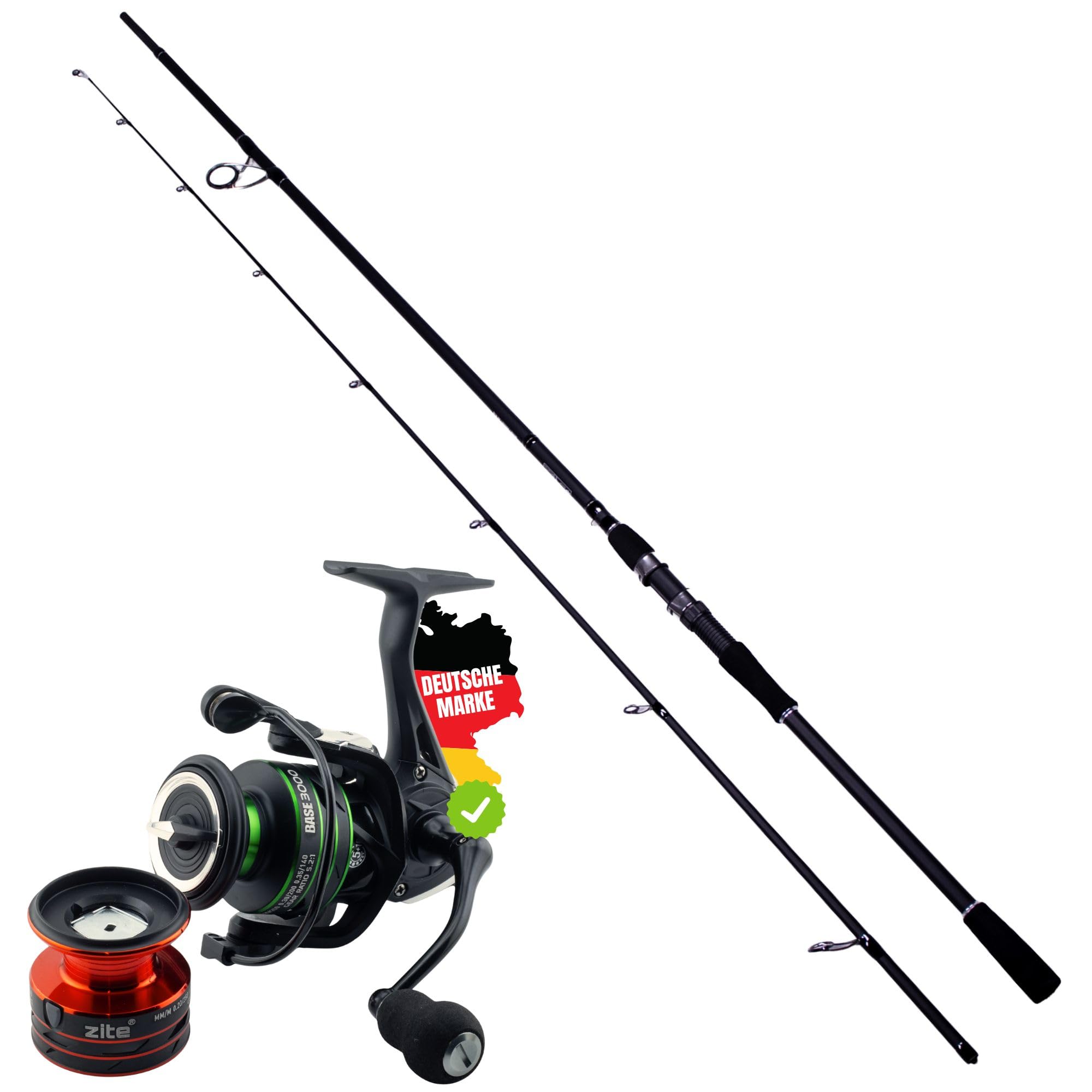 Zite Fishing Inzite Base Stick Rutenserie | Spinnrute Barsch Zander Hecht Rute aus 24T Carbon in 225 cm 255 cm& 5–85 g | Angelrute zweiteilig mit Eva Griff Hakenöse & Futteral Angelruten Angeln