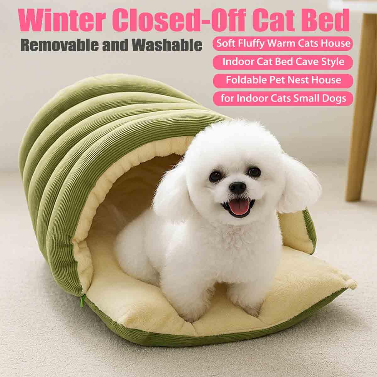 Lit Pour Chat Fermé Amovible Et Lavable Pour L'Hiver,Niche Chaude En Peluche Pour Animal De Compagnie,Tente Confortable Pour Animaux,Pour D'IntéRieur,Pour Chatons Et Petits Chiens (Beige - M)