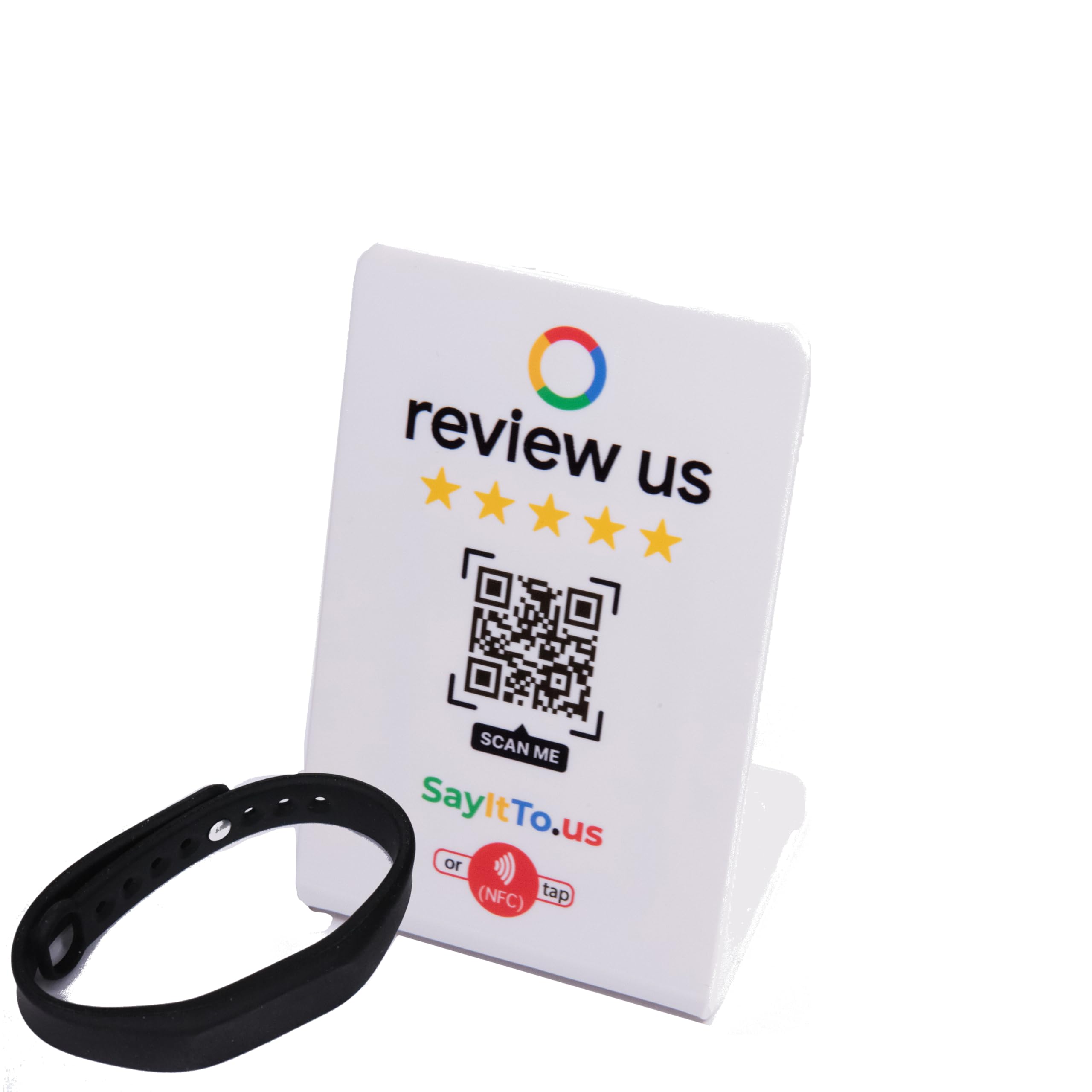 Review Stand SayItTo.us  NFC & QR for Google Reviews, White | Touch-Free Customer Feedback, NFC Bracelet Included, Model STND-S-WHT1 (Pack of 1)