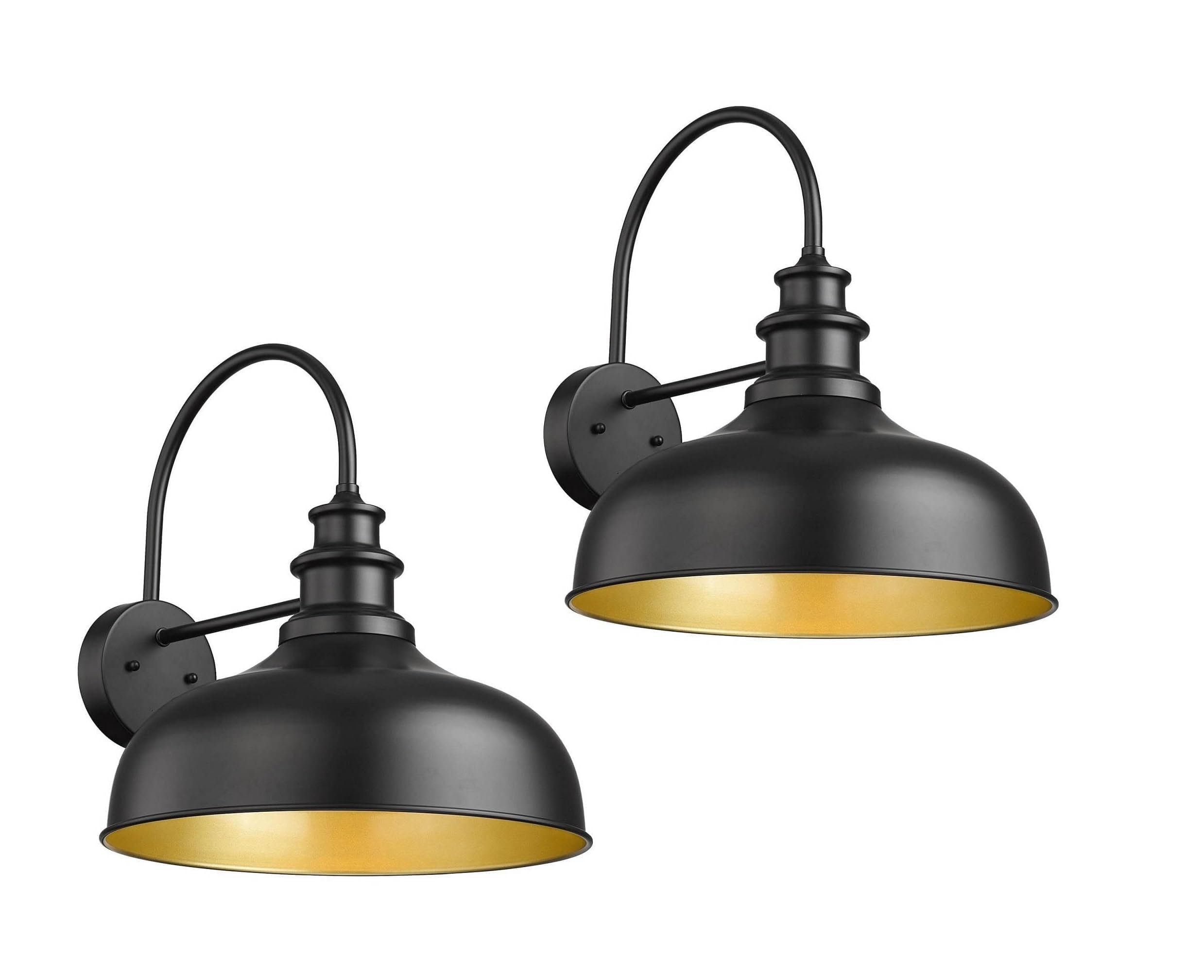 Bestshared Farmhouse Wall Mount Lights, Gooseneck Barn Light, 2 Pack Outdoor Wall Lantern for Porch in Black Finish with Contrast Color Interior-image-33