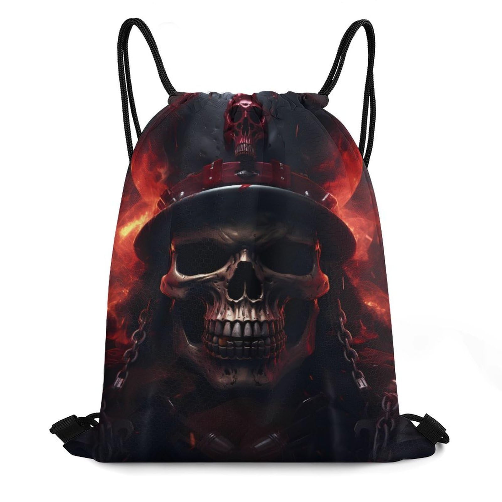 Cool Flaming Skull Drawstring Backpack Durable Sport Gym Bags Daypack for Men Women 35 * 42cm