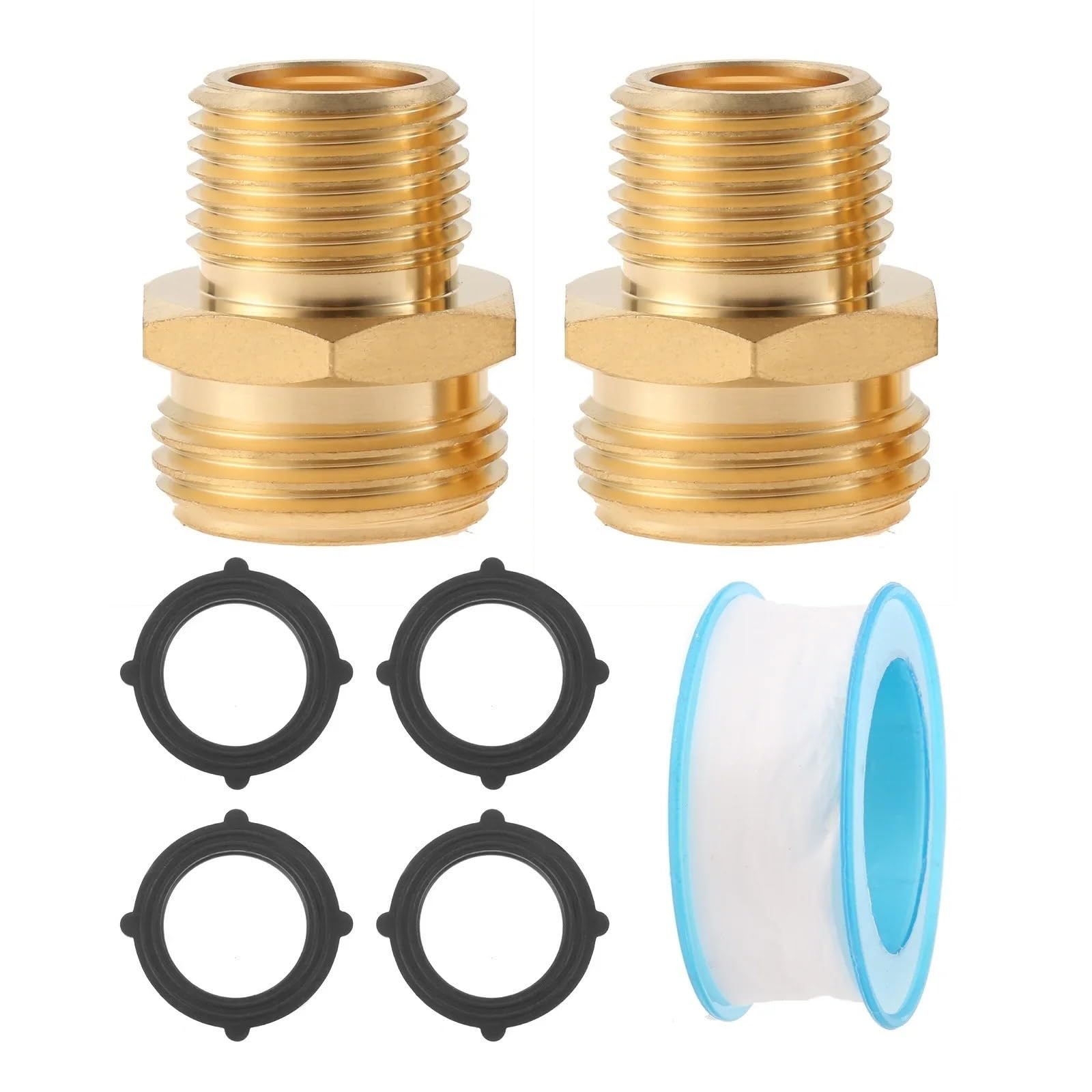 Brass Garden Water Hose Connectors Fitting with Washers Sealing Tape Kit, 3/4" GHT Male/Female To 1/2" NPT Male Threaded(B)