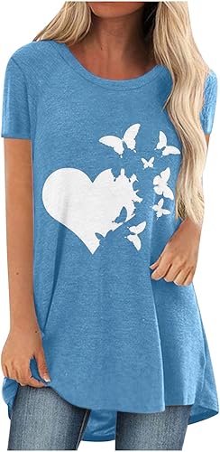 Cute Tops for Women Womens Loose Casual Print Blouse Short Sleeve Tunics Basic Cozy Soft T-Shirt