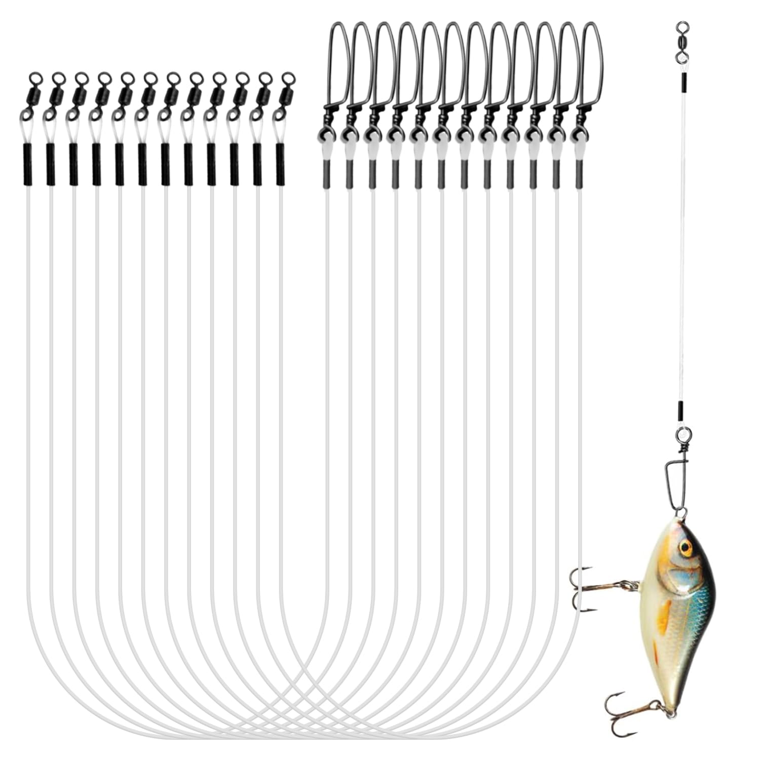 12 Pieces of Fluorocarbon Sea Fishing Leader Lines Pre-Installed Swivels Snaps, Transparent Invisible Lightweight Portable, Used to Connect Fishing Main Lines, Lures or Hooks, Seawater Freshwater